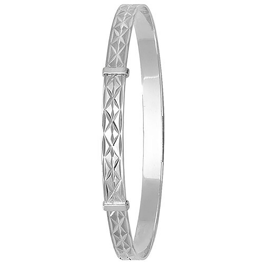 925 Sterling Silver Ladies' Round Diamond Cut Expandable Bangle — 7.3g