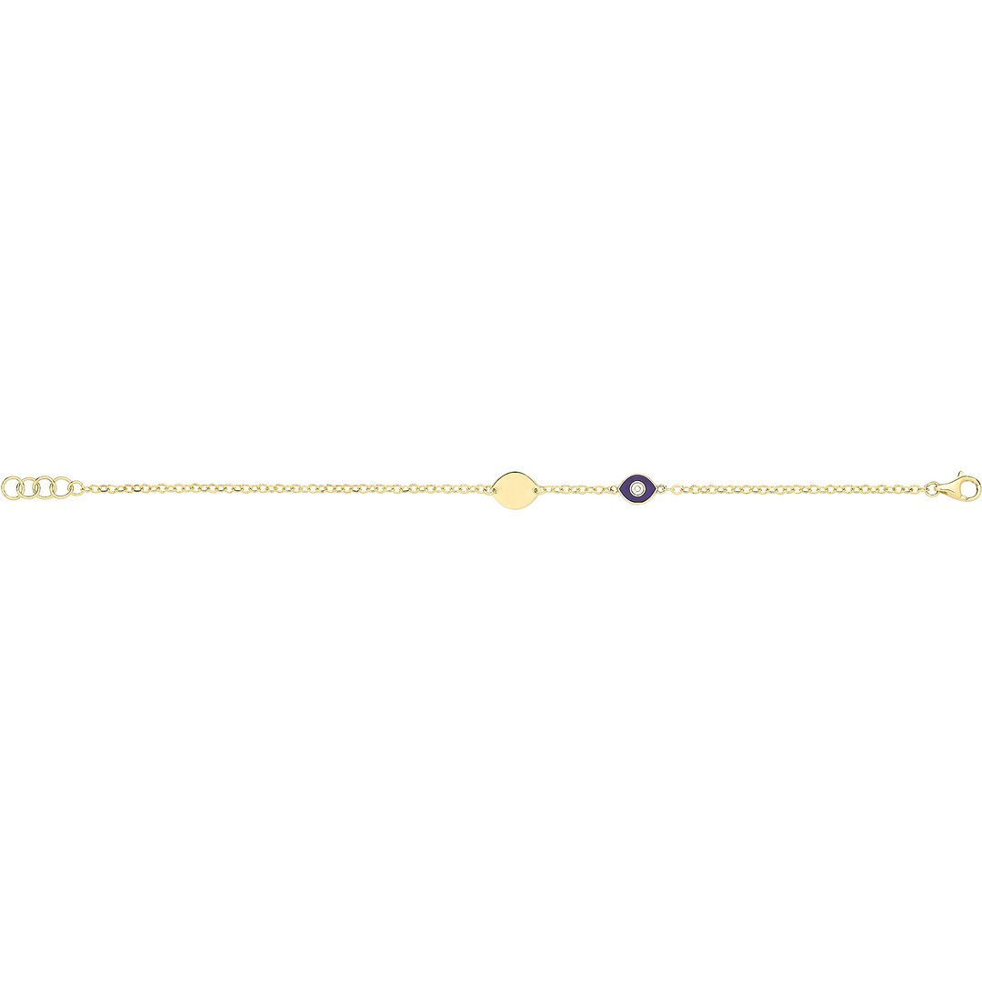 9 Carat (375) Yellow Gold Unisex White Dark Blue Enamel Evil Eye Bracelet — 1.4g