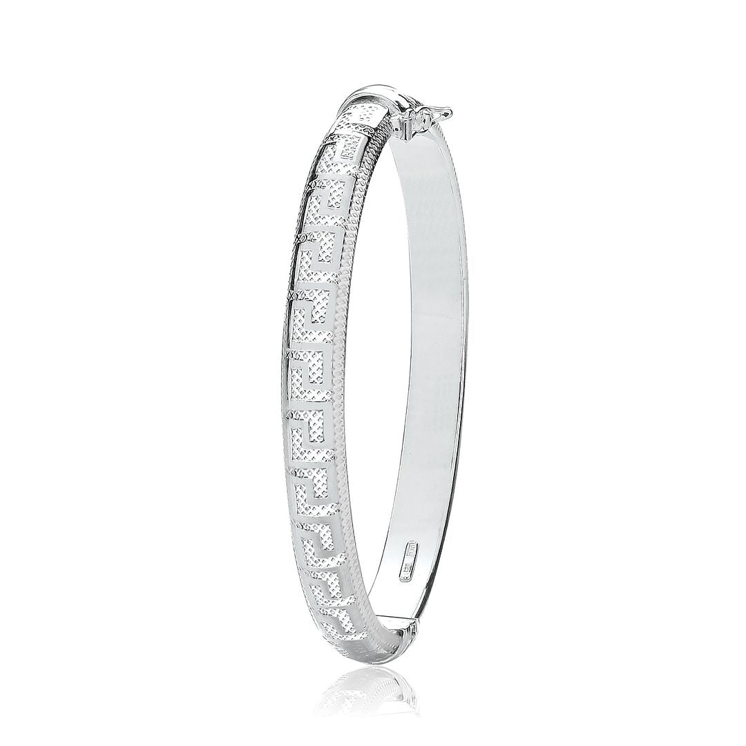 925 Sterling Silver Ladies' Oval Greek Design Hinged Bangle — 16.0g