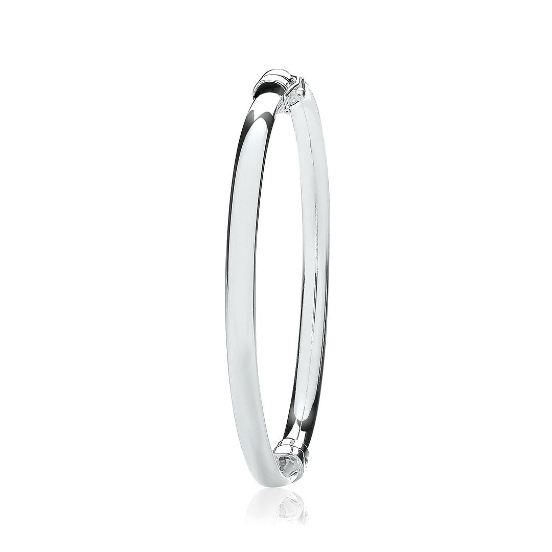 925 Sterling Silver Ladies' Oval Plain Hinged Bangle — 11.0g