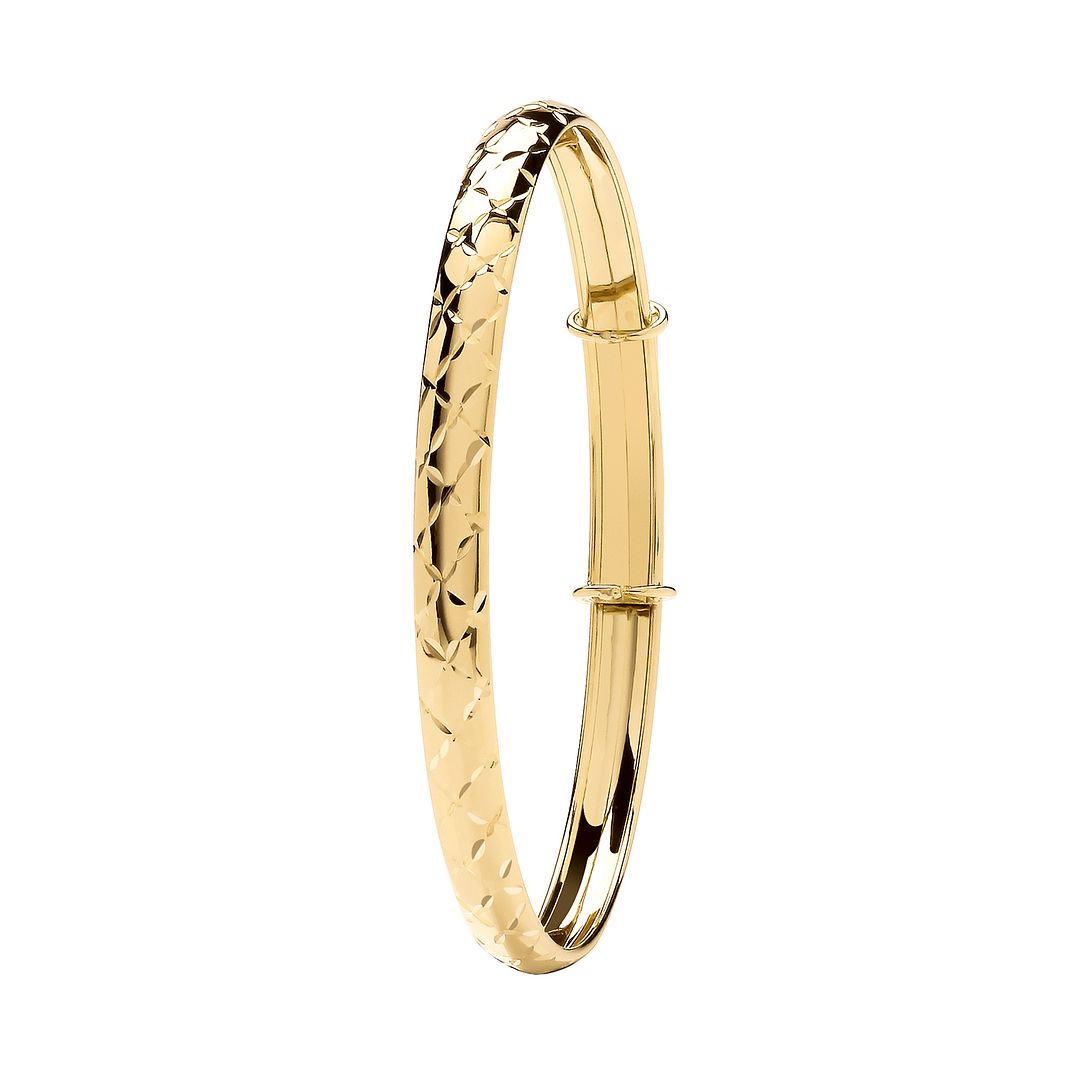 9 Carat (375) Yellow Gold Unisex Diamond Cut Expanding Bangle — 4.2g