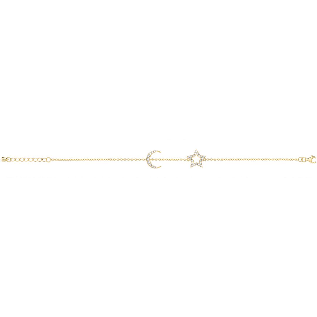 925 Sterling Silver Ladies' Plated Star Moon Bracelet — 2.8g
