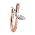 925 Sterling Silver Ladies' Oval Rose Plated Red Eyes Snake Bangle — 15.2g