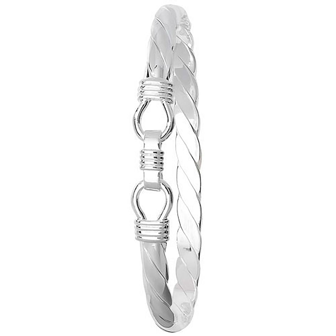 925 Sterling Silver Men's Oval Loop Catch Twisted Bangle — 26.0g