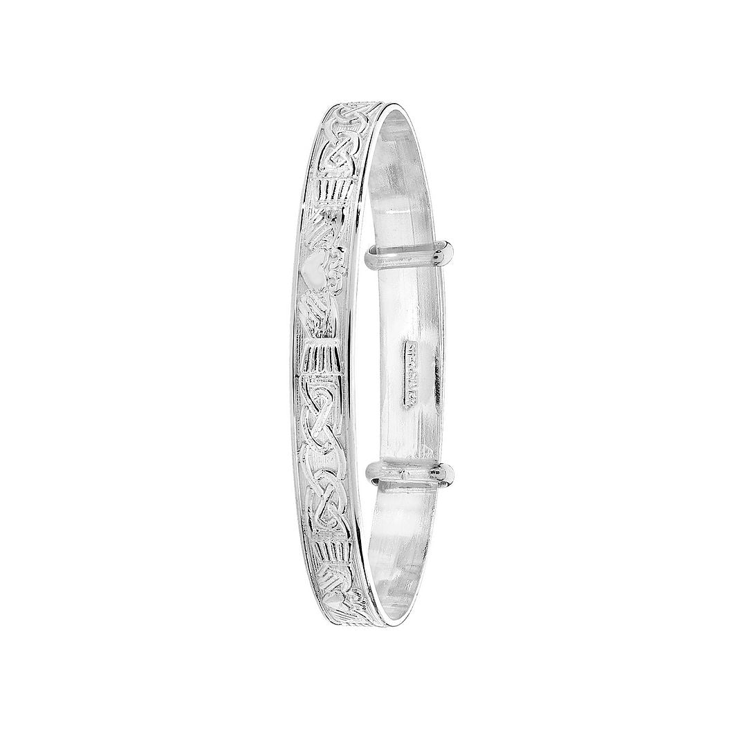 925 Sterling Silver Babies' Round Diamond Cut Celtic Expandable Bangle — 5.7g