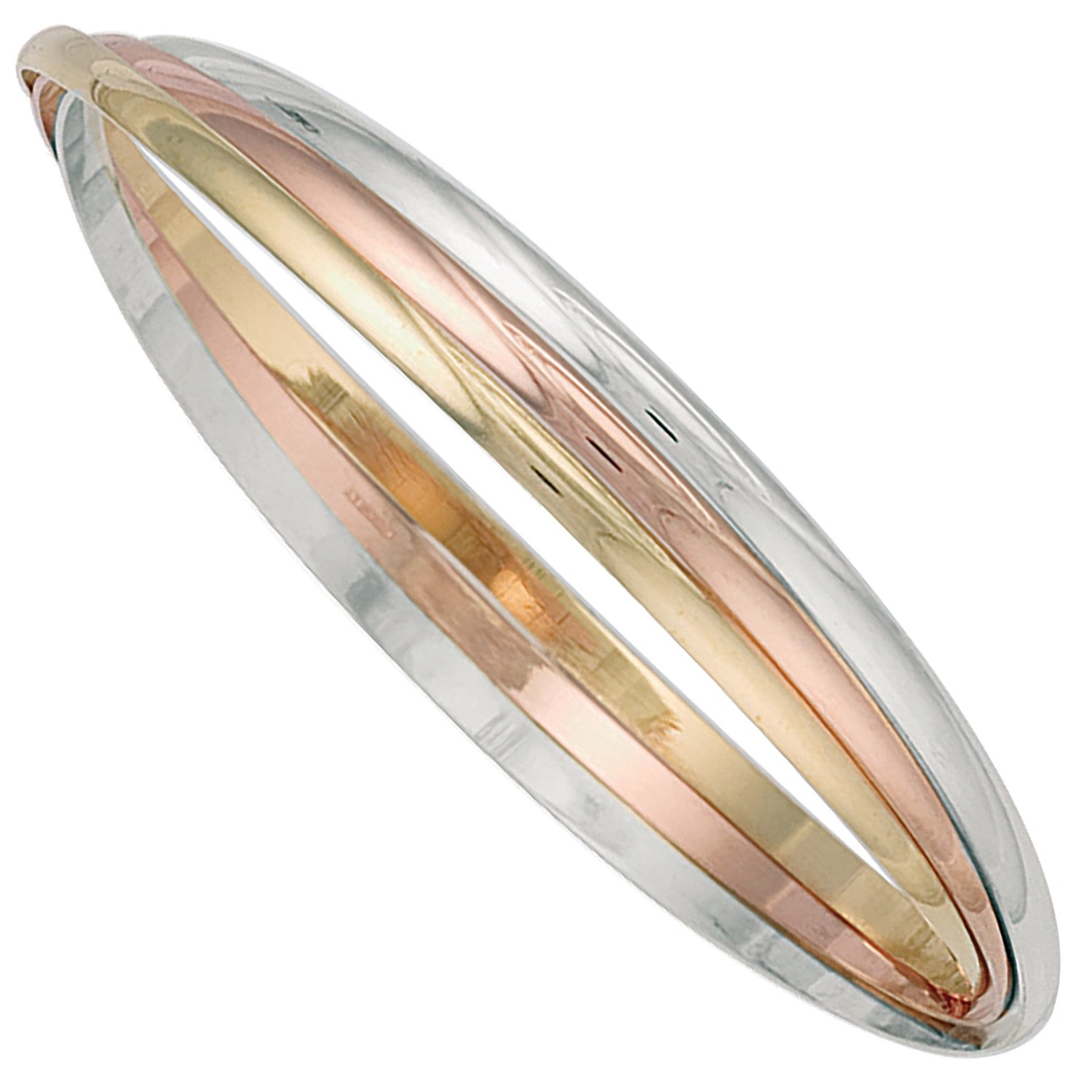 9ct Yellow, White & Red Gold 3mm Russian Wedding Bangle