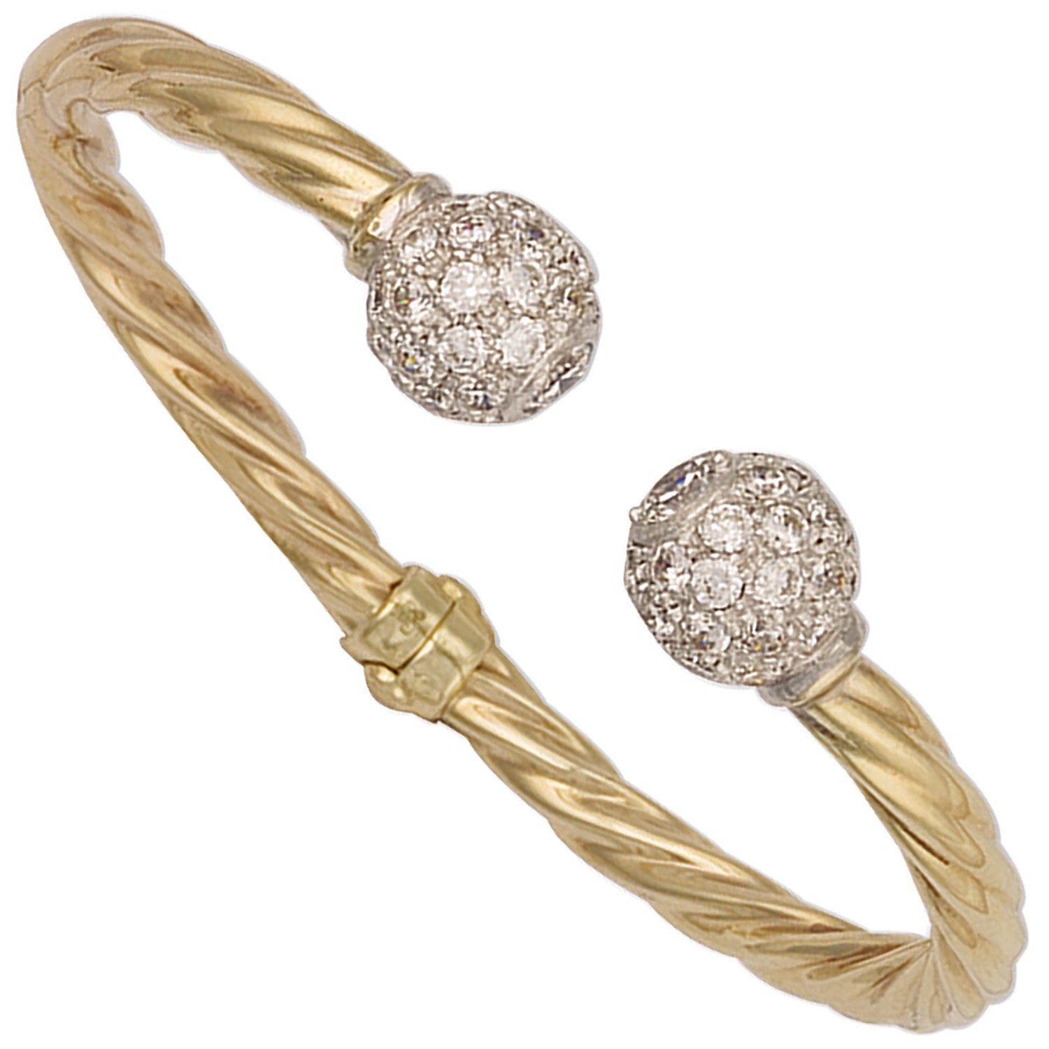 9ct Yellow Gold Hinghed Twisted Cubic Zirconia Torque Bangle