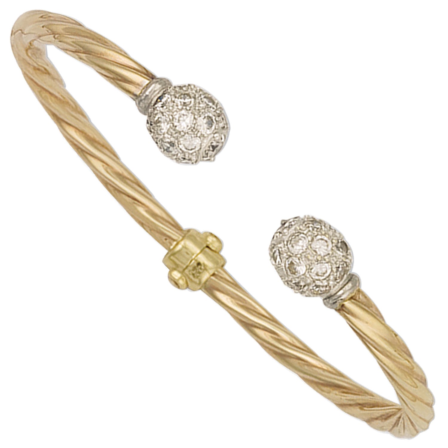 9ct Yellow Gold Hinghed Twisted Cubic Zirconia Torque Bangle