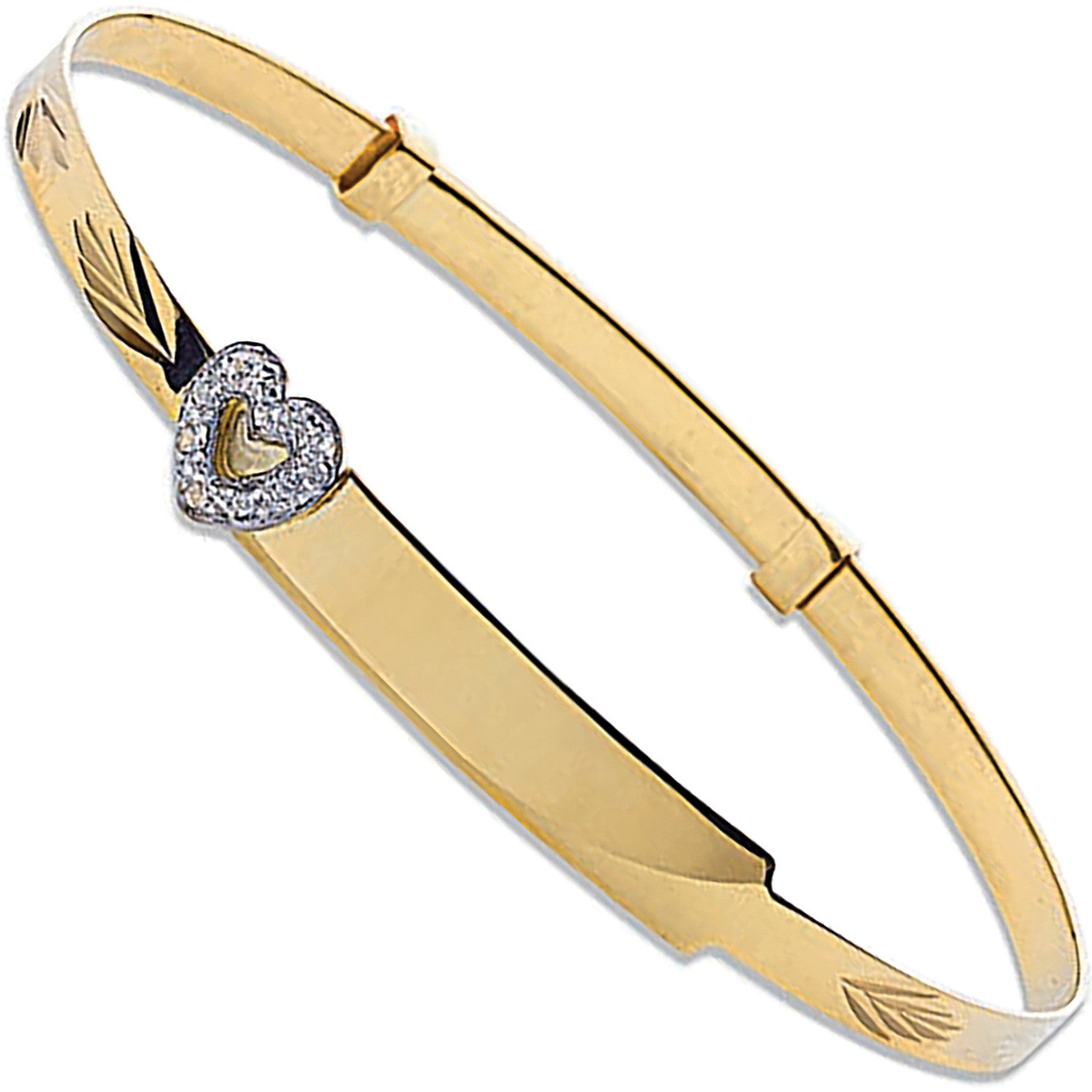 9ct Yellow Gold Cubic Zirconia Heart Diamond Cut Expandable Baby Bangle