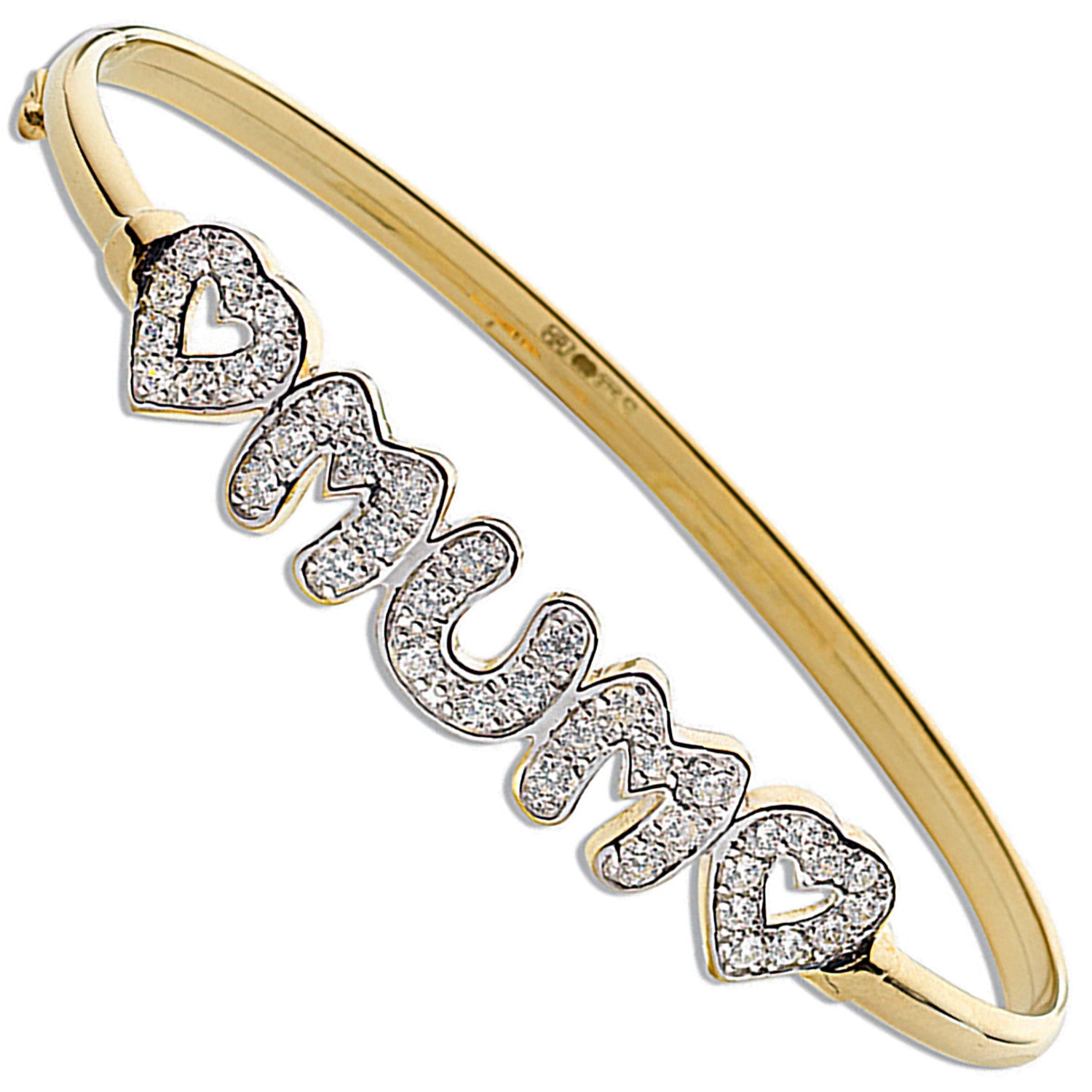 9ct Yellow Gold Cubic Zirconia Heart / Mum Bangle