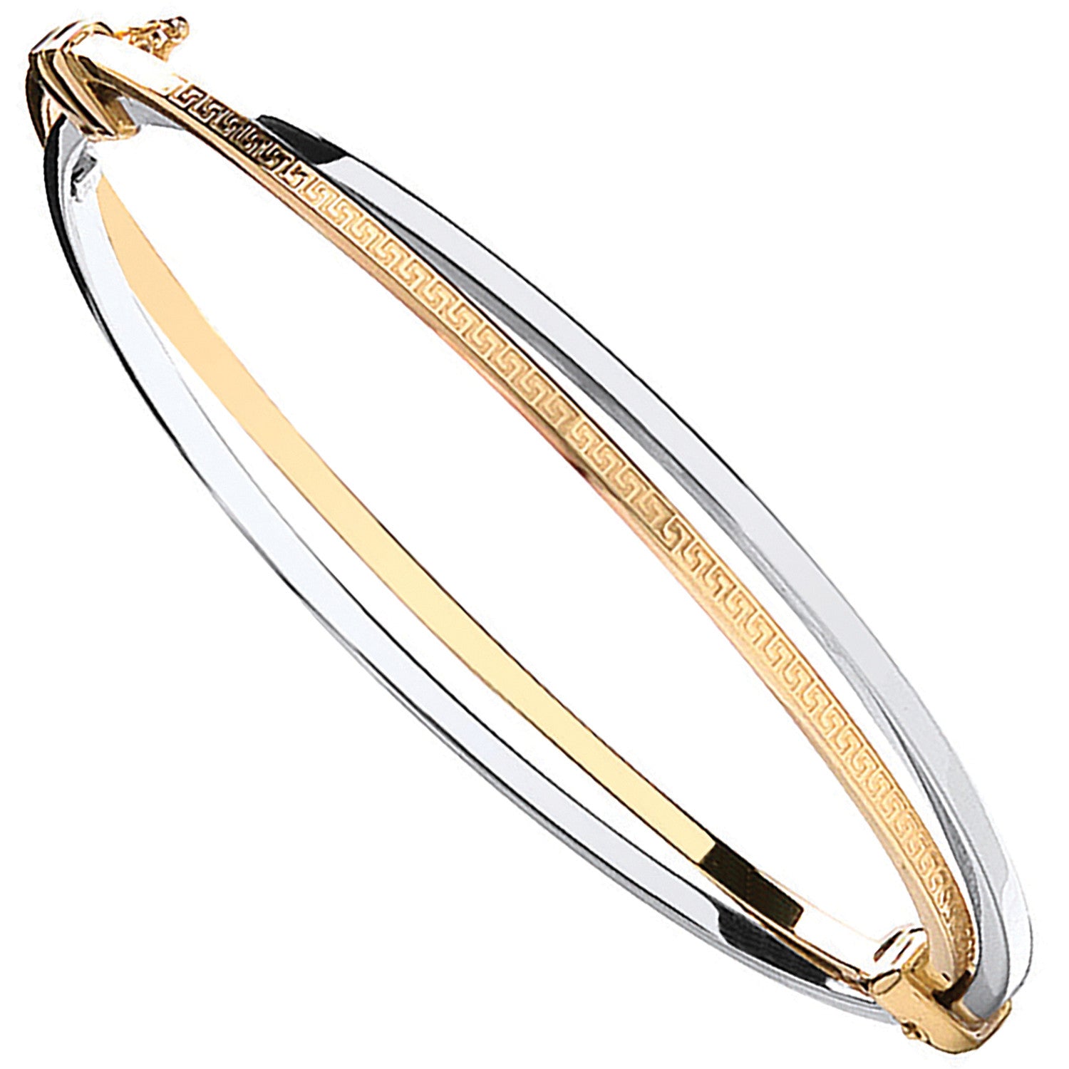 9ct Yellow & White Gold Two Row Bangle With Greek Key Pattern