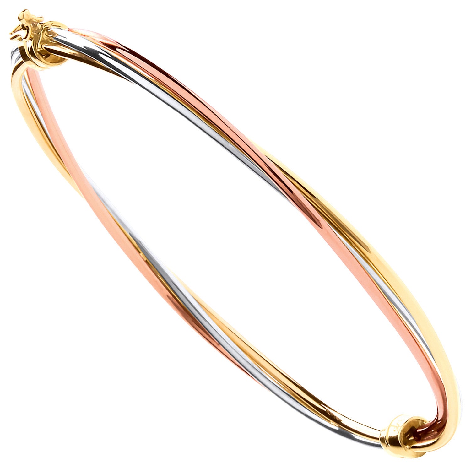 9ct Yellow, White & Red Gold Hollow Tube Ladies Bangle