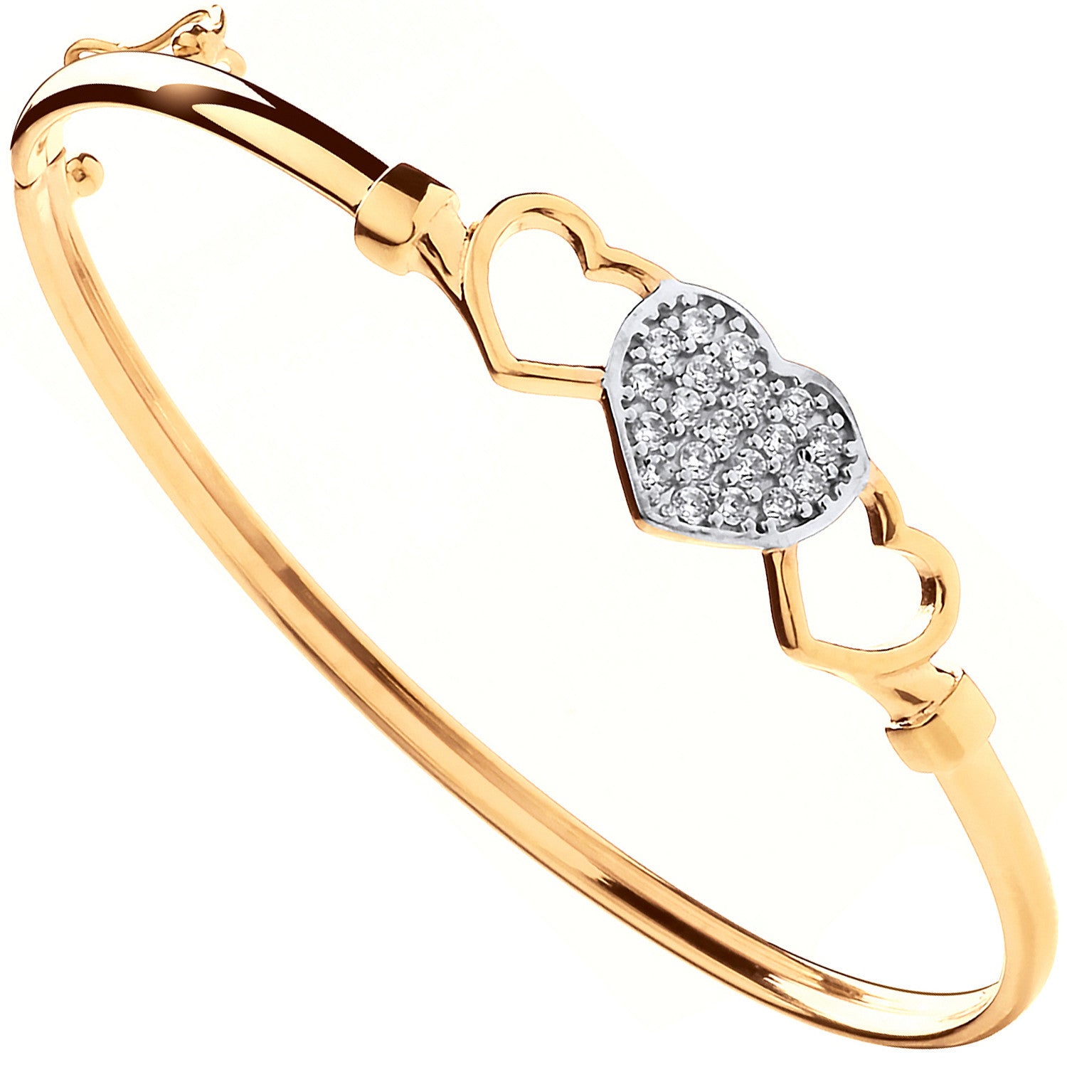9ct Yellow Gold Three Hearts, Cubic Zirconia Baby Bangle