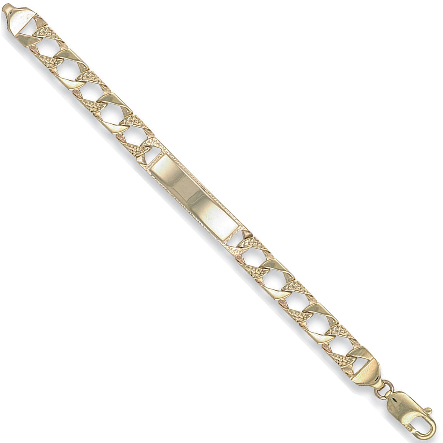 9ct Yellow Gold Plain & Bark Casted Curb Baby ID Bracelet