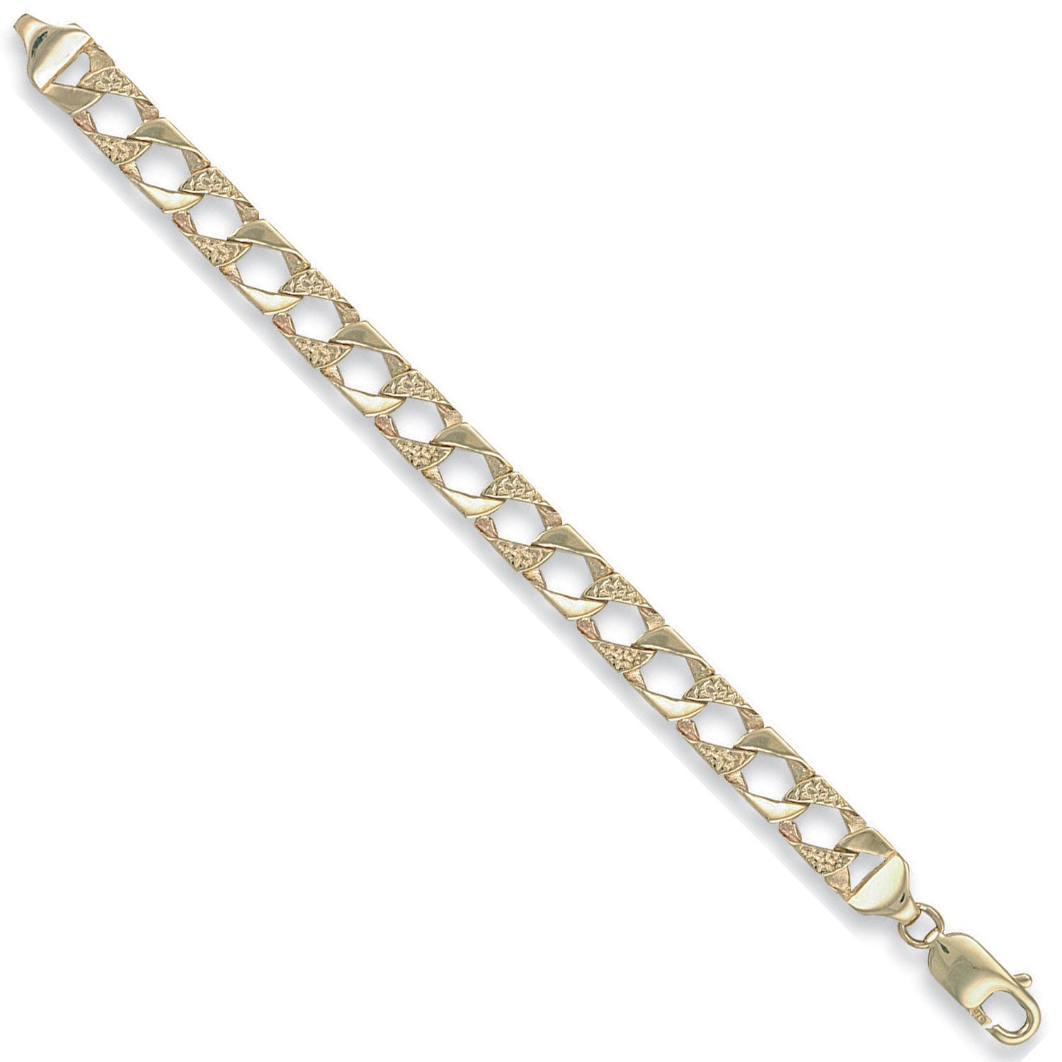 9ct Yellow Gold 7.5mm Plain & Bark Casted Curb Baby Bracelet