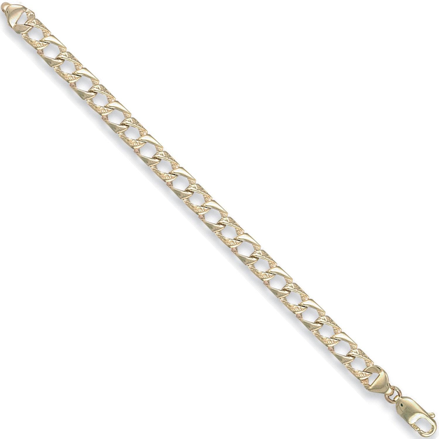 9ct Yellow Gold 7mm Plain & Bark Casted Curb Baby Bracelet