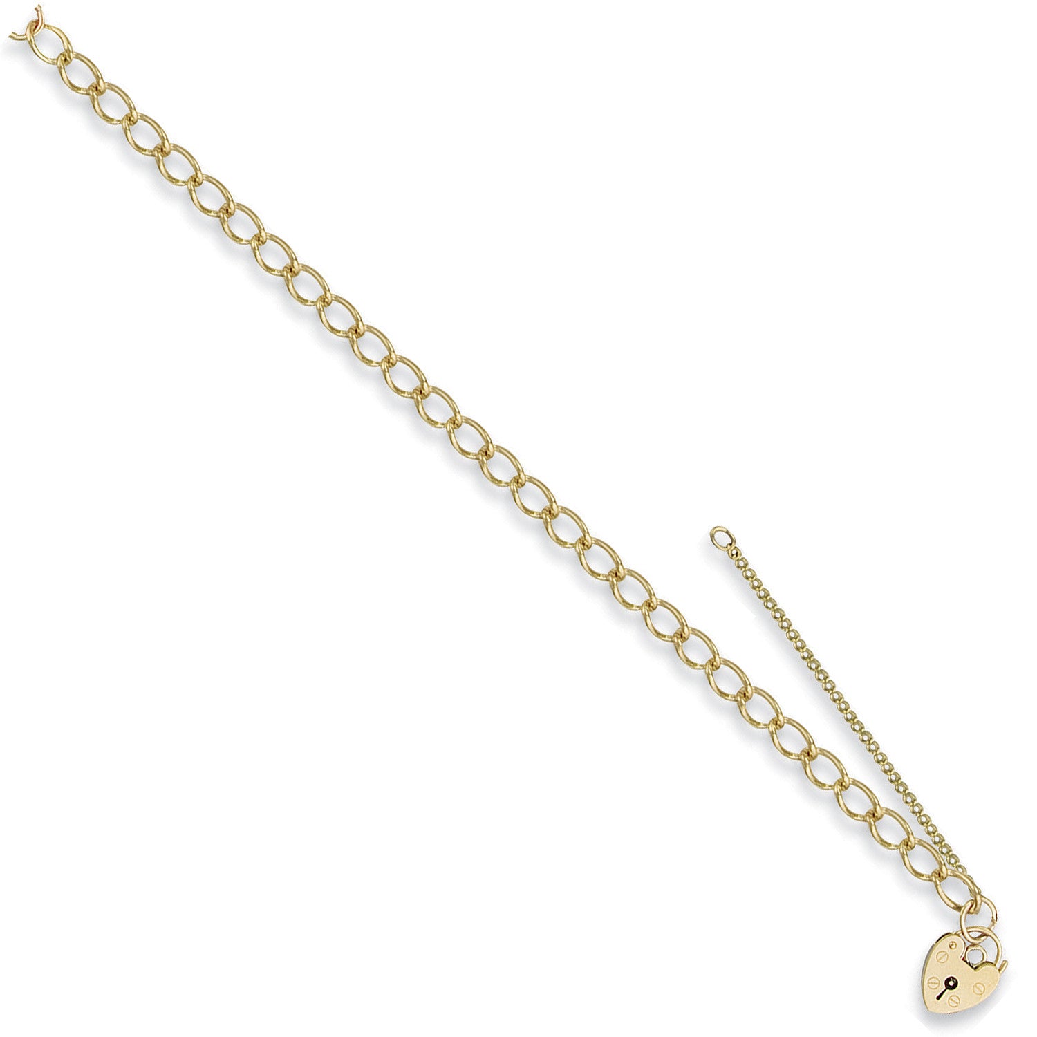 9ct Yellow Gold Open Curb & Padlock Charm Bracelet