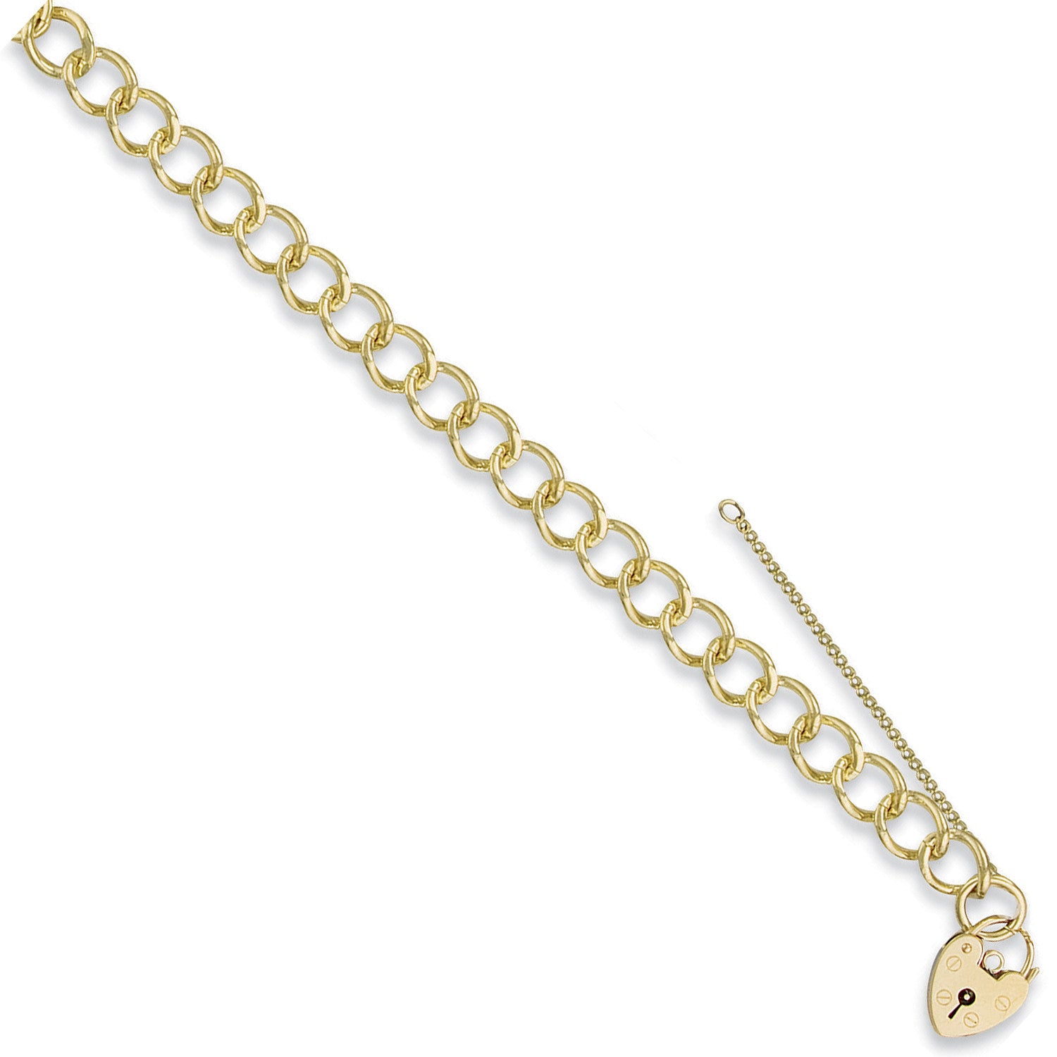 9ct Yellow Gold Open Curb & Padlock Charm Bracelet