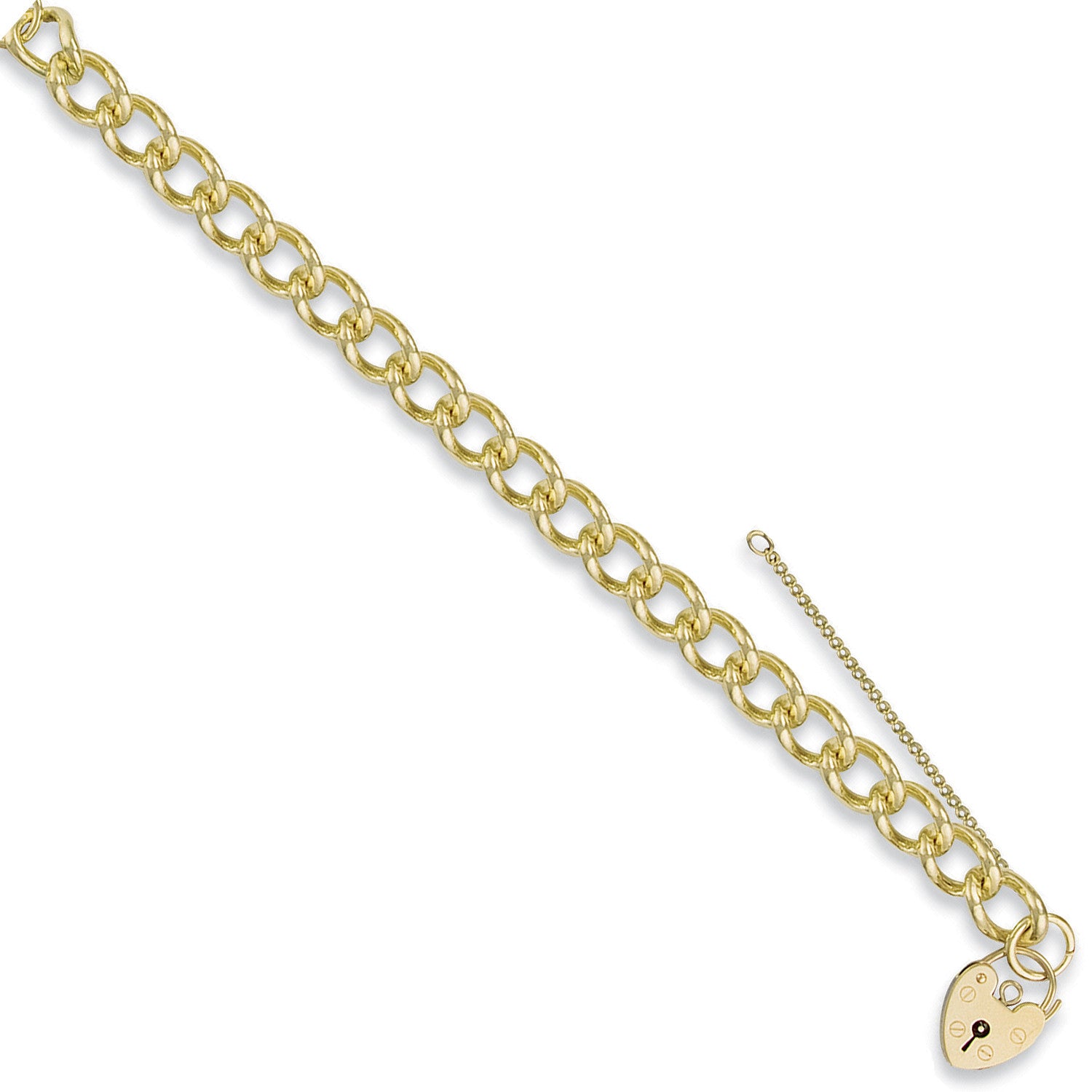 9ct Yellow Gold Open Curb & Padlock Charm Bracelet