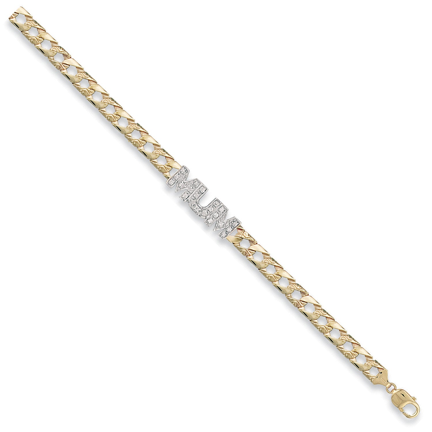 9ct Yellow Gold Casted Cubic Zirconia Mum Bracelet