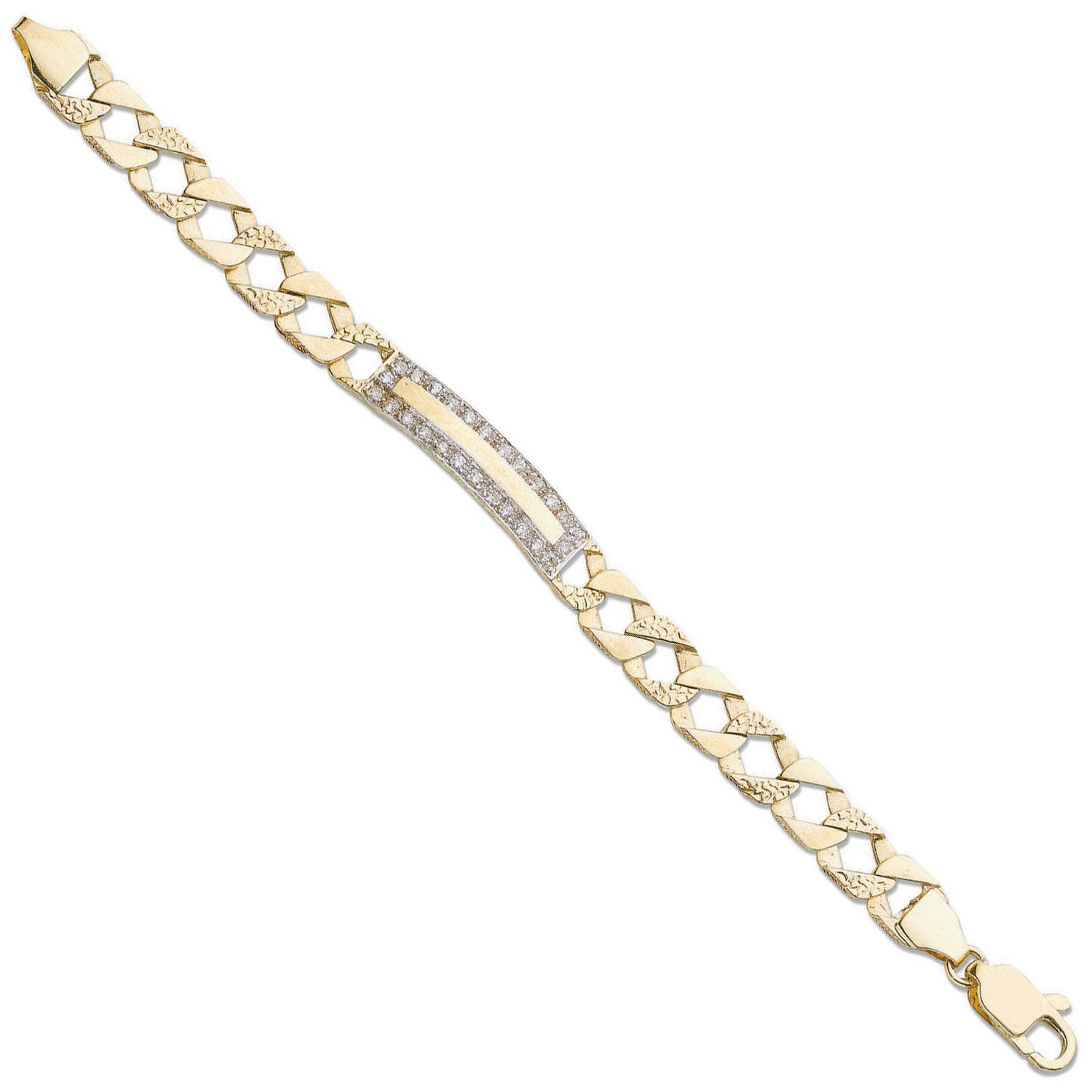 9ct Yellow Gold Plain & Bark Casted Curb Baby ID Bracelet