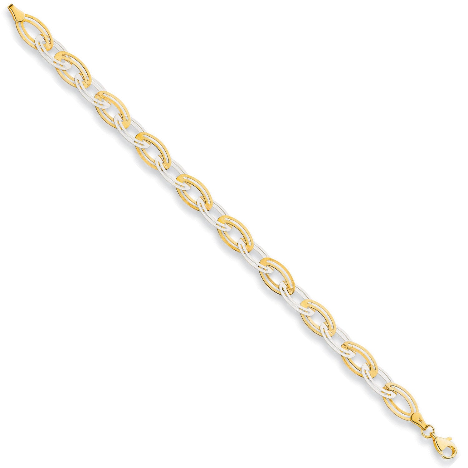 9ct White & Yellow Gold 8mm Fancy Oval Linked Bracelet