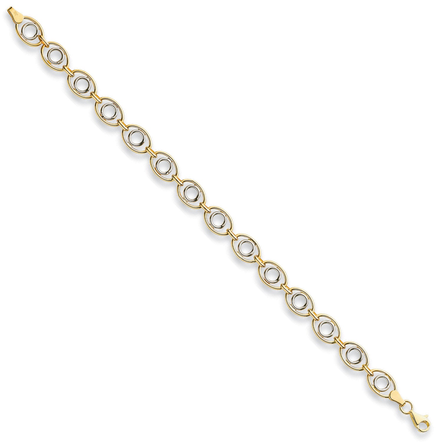 9ct White & Yellow Gold 8mm Fancy Oval Linked Bracelet