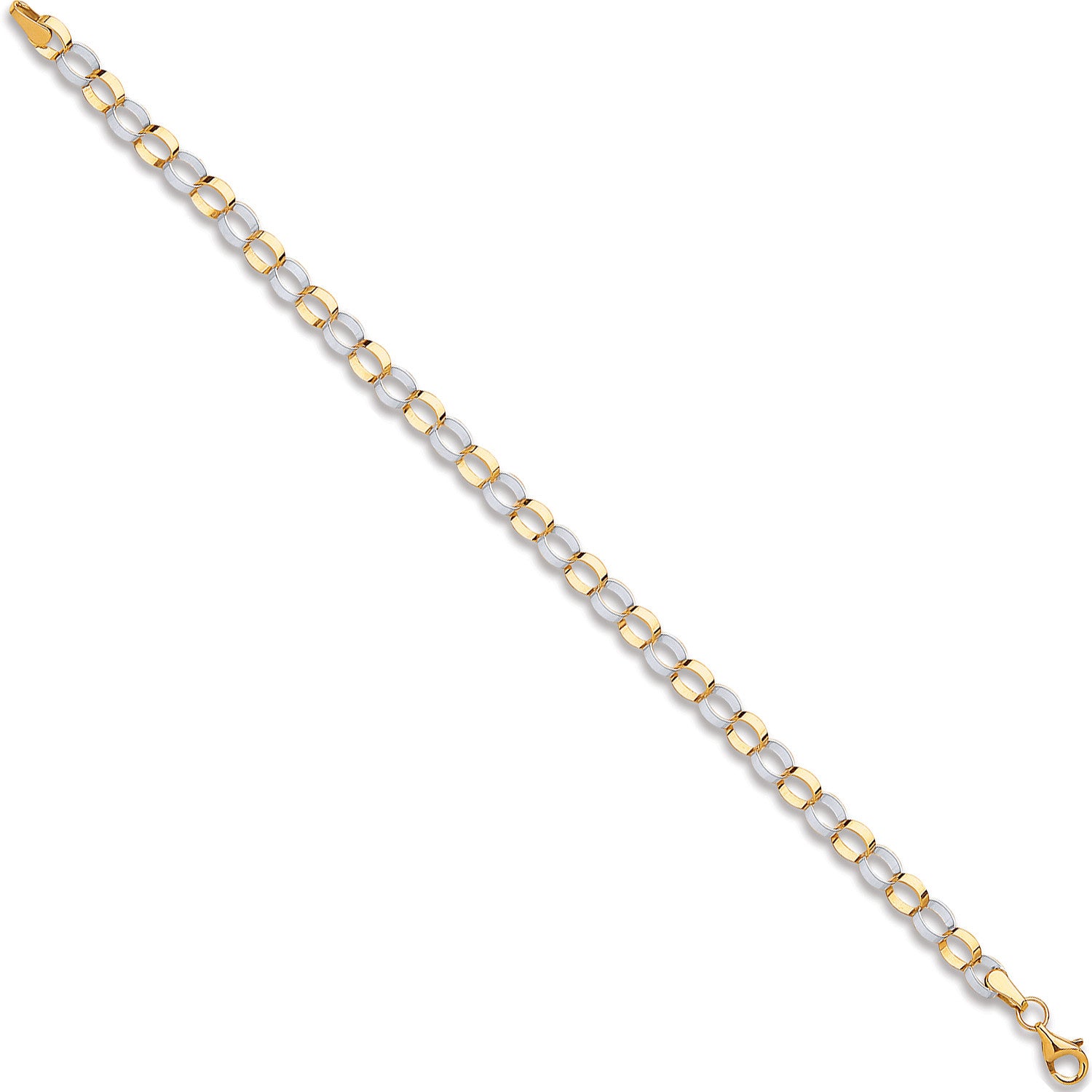 9ct White & Yellow Gold Oval Hollow Link Bracelet