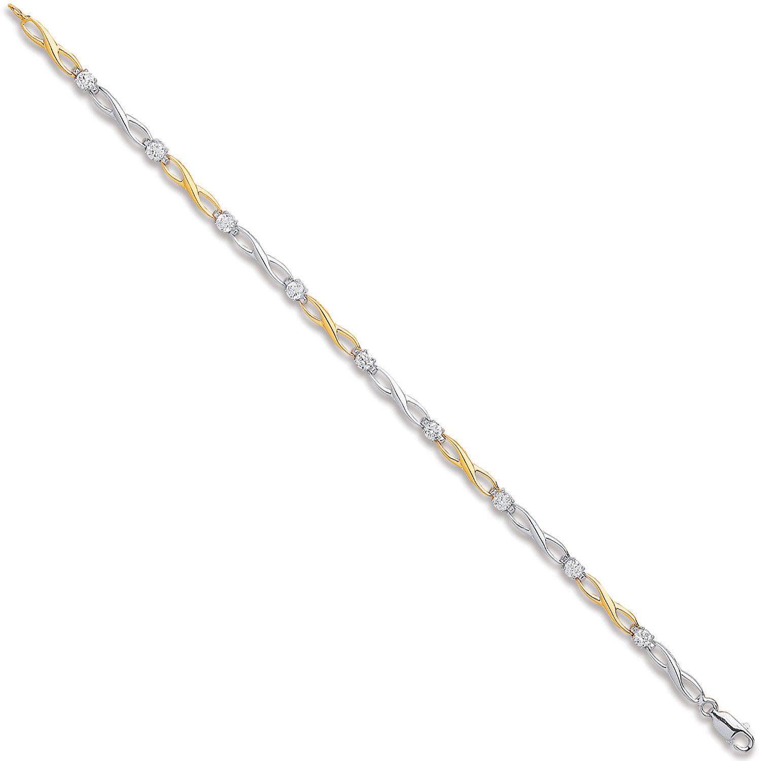 9ct White & Yellow Gold Figure of 8 link with Cubic Zirconia's Ladies Bracelet