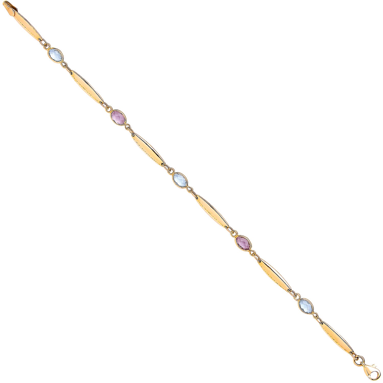 9ct Yellow Gold Ladies Bracelet With Amethyst & Blue Topaz
