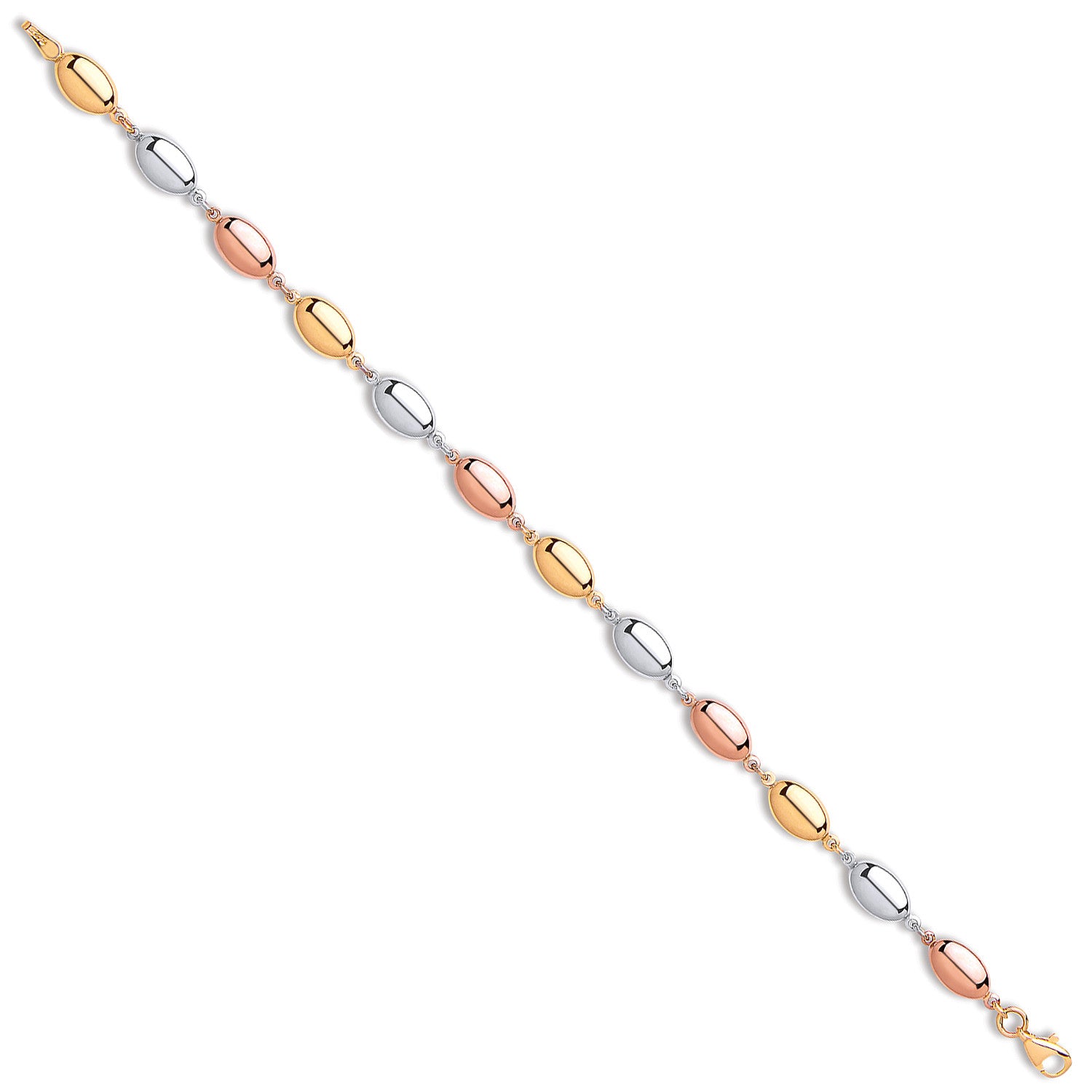 9ct Yellow, White & Red Gold Oval Bead Ladies Bracelet