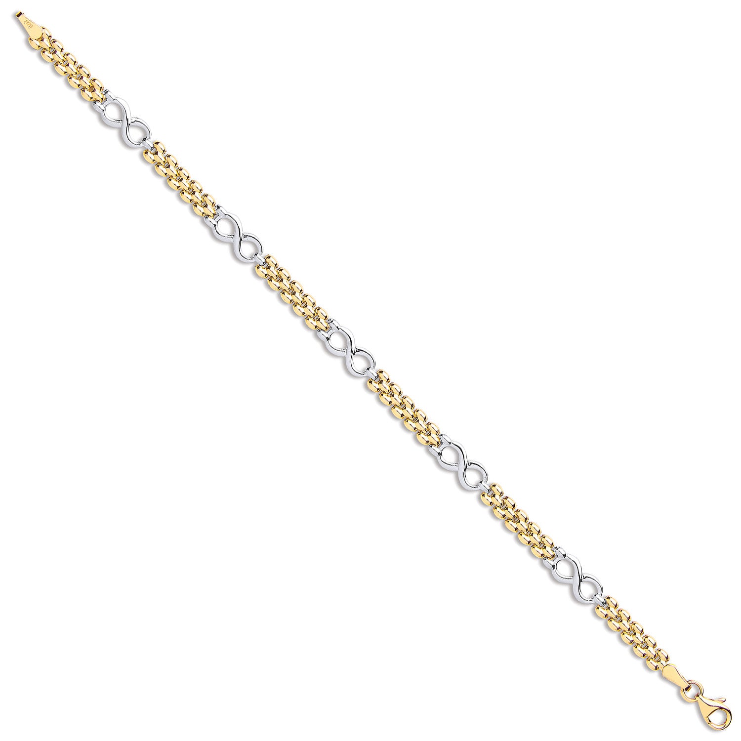 9ct Yellow & White Gold Eternity Fancy Link Ladies Bracelet