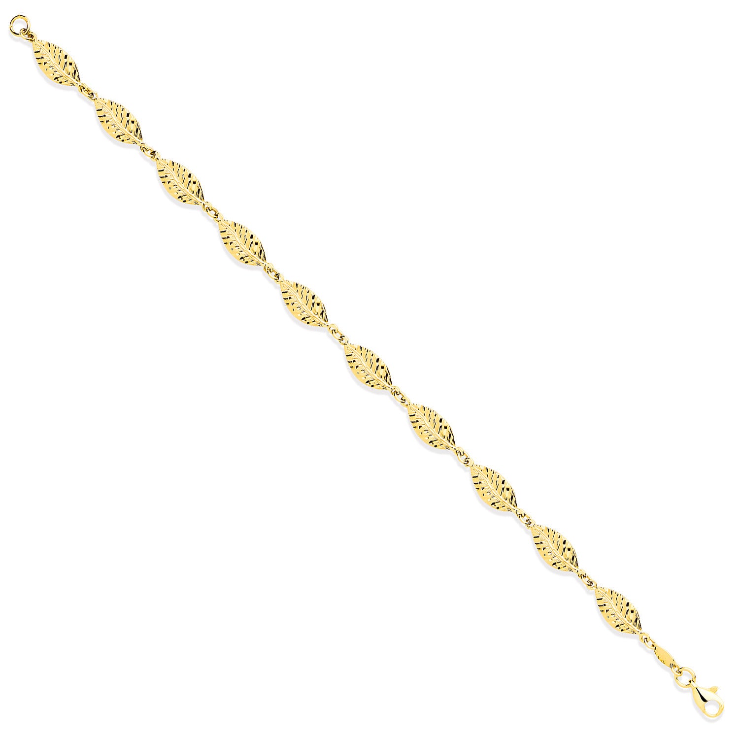 9ct Yellow Gold 6mm Leaf Motif Ladies Bracelet