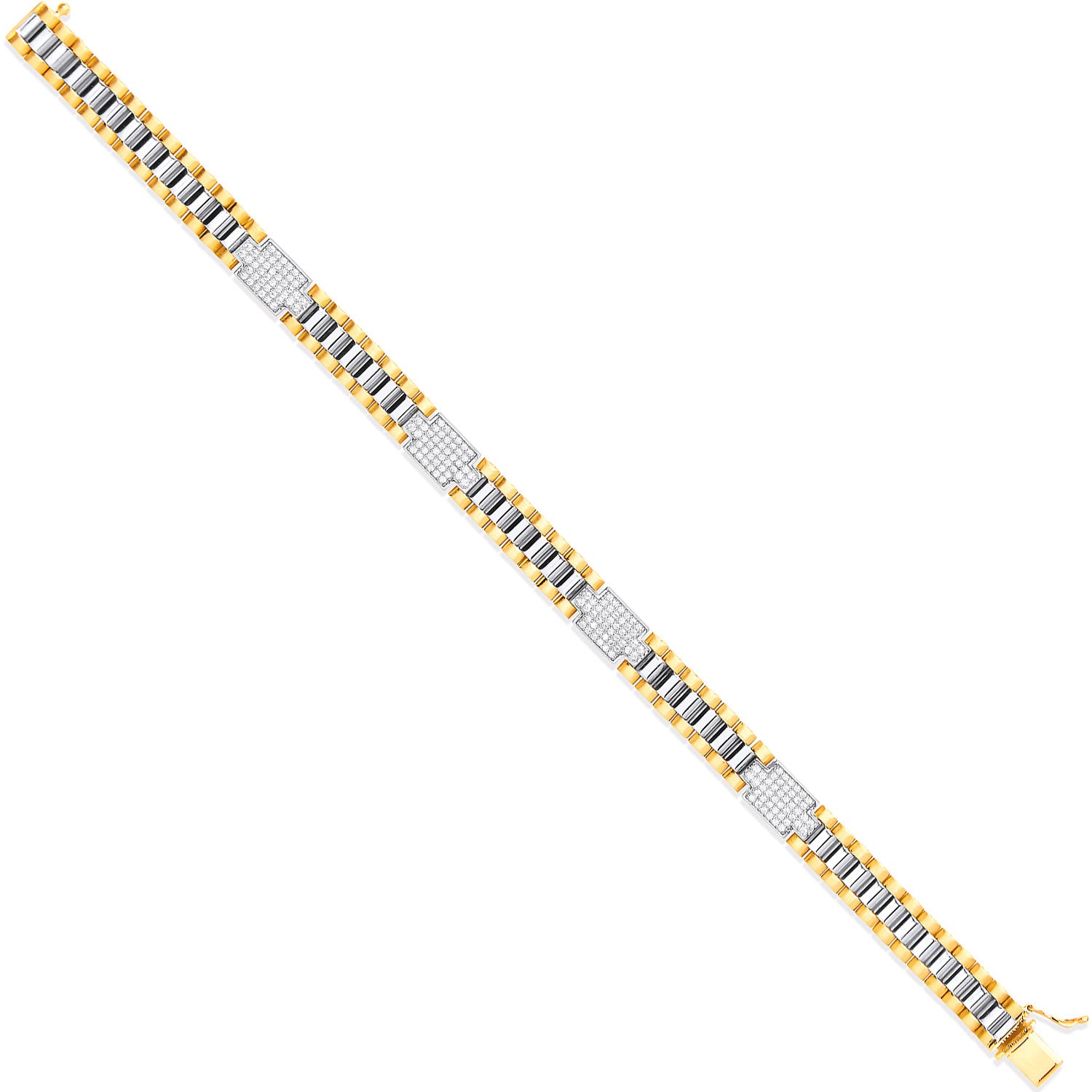 Yellow and 9ct White Gold 8mm Fancy Link Cubic Zirconia Baby/Lds/Gnts Bracelet
