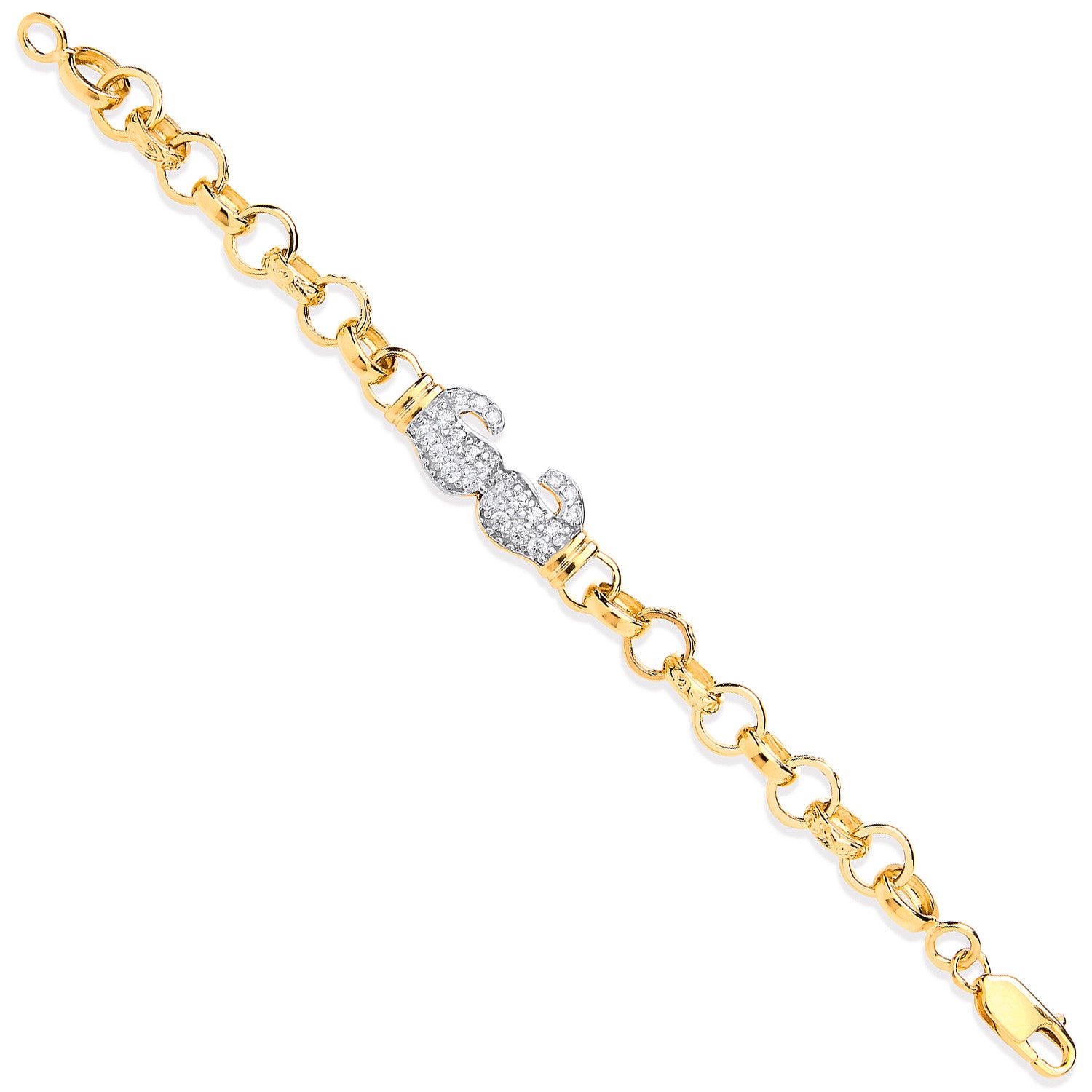 9ct Yellow Gold Belcher Links Cubic Zirconia Boxing Gloves Baby Bracelet