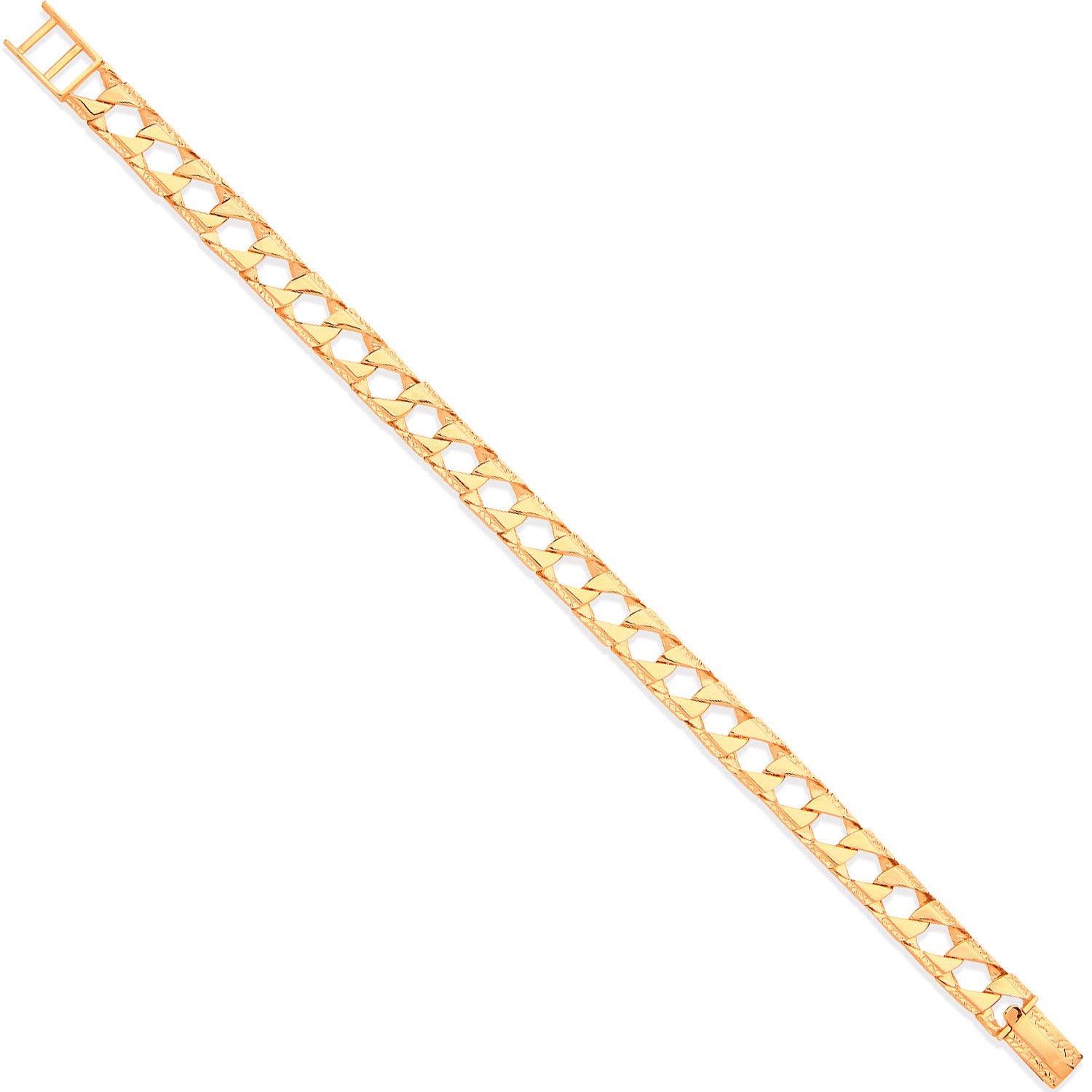 9ct Yellow Gold 9mm Casted Grain Edge Gents Bracelet
