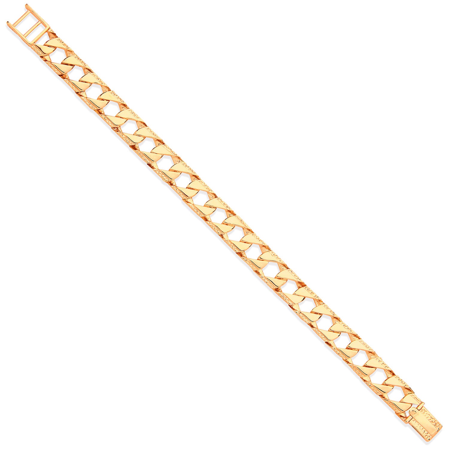 9ct Yellow Gold 11mm Casted Grain Edge Gents Bracelet