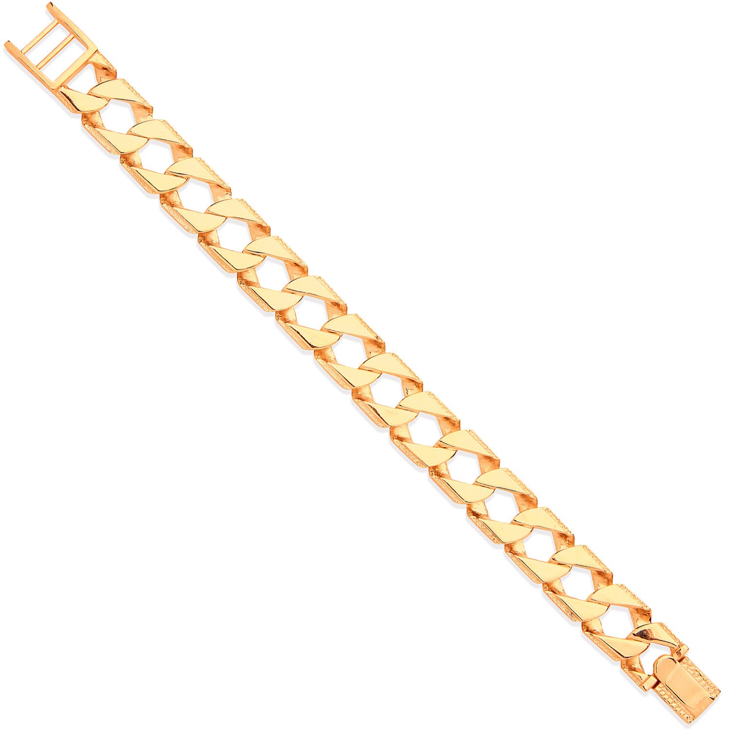9ct Yellow Gold 16mm Casted Grain Edge Gents Bracelet