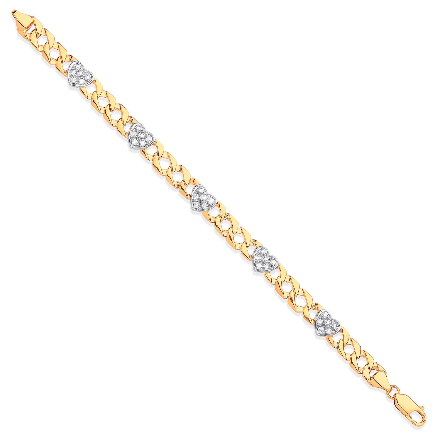 9ct Yellow Gold Casted Ladies Cubic Zirconia Heart Bracelet