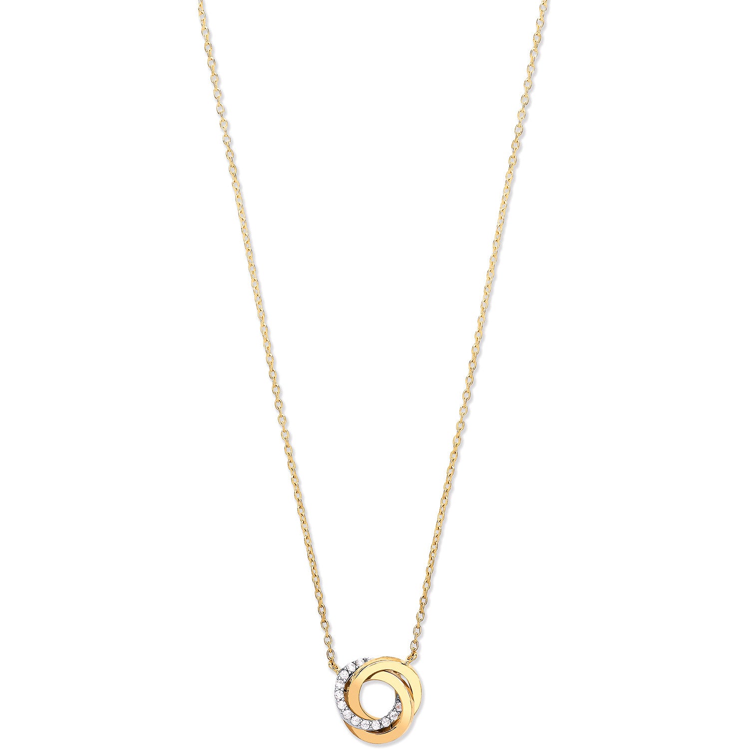 9ct Yellow, White & Red Gold Entwined 3 Ring Cubic Zirconia Necklace