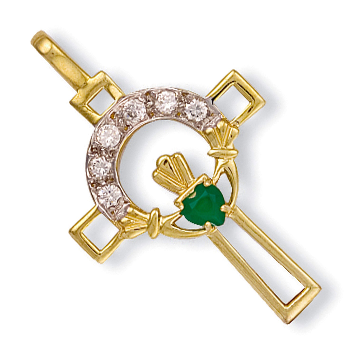 9ct Yellow Gold Cubic Zirconia Claddagh Cross