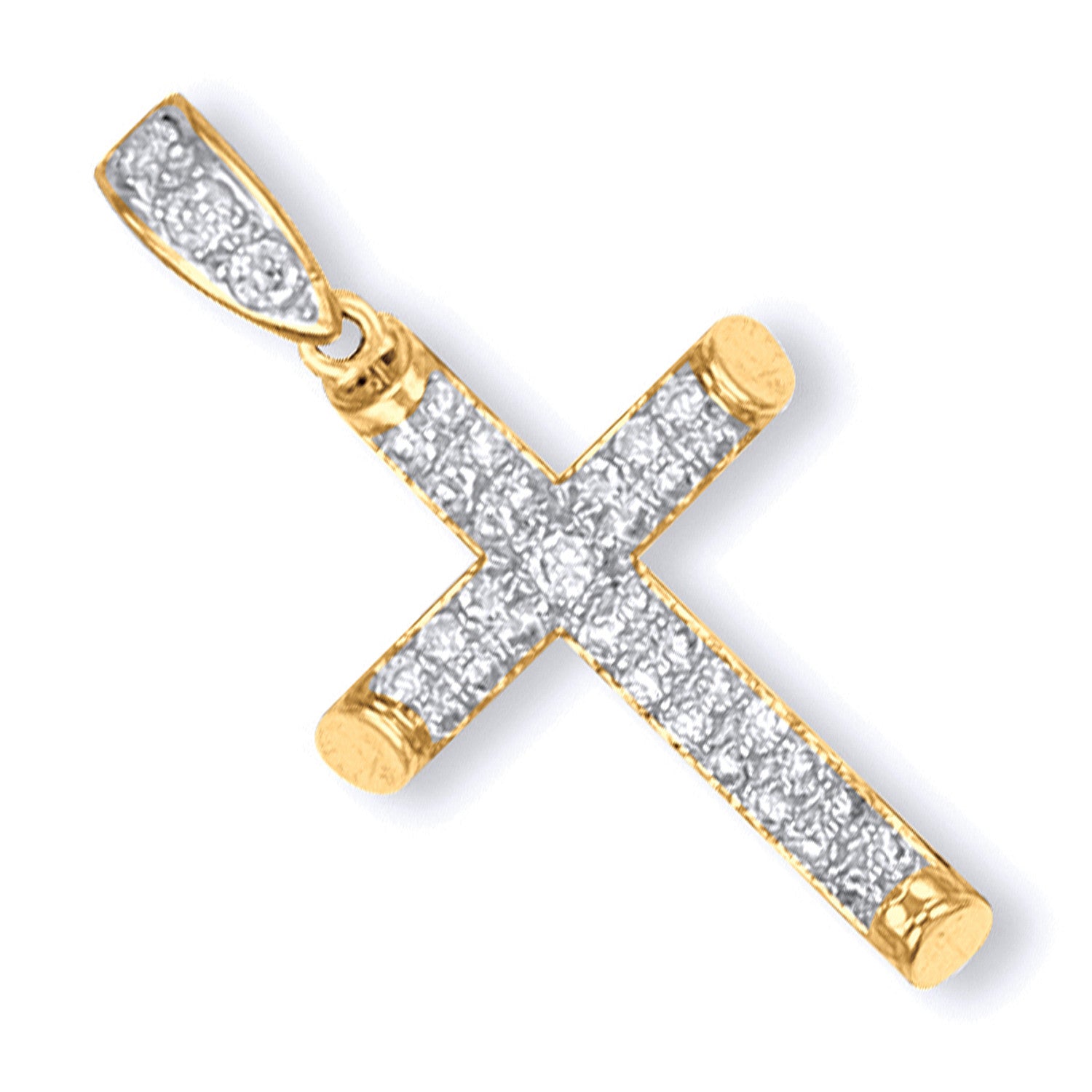 9ct Yellow Gold Large Round Tubed Cubic Zirconia Cross