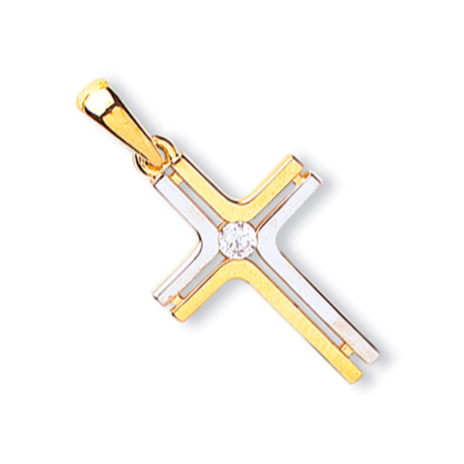 9ct Yellow & White Gold Fancy Cubic Zirconia Cross