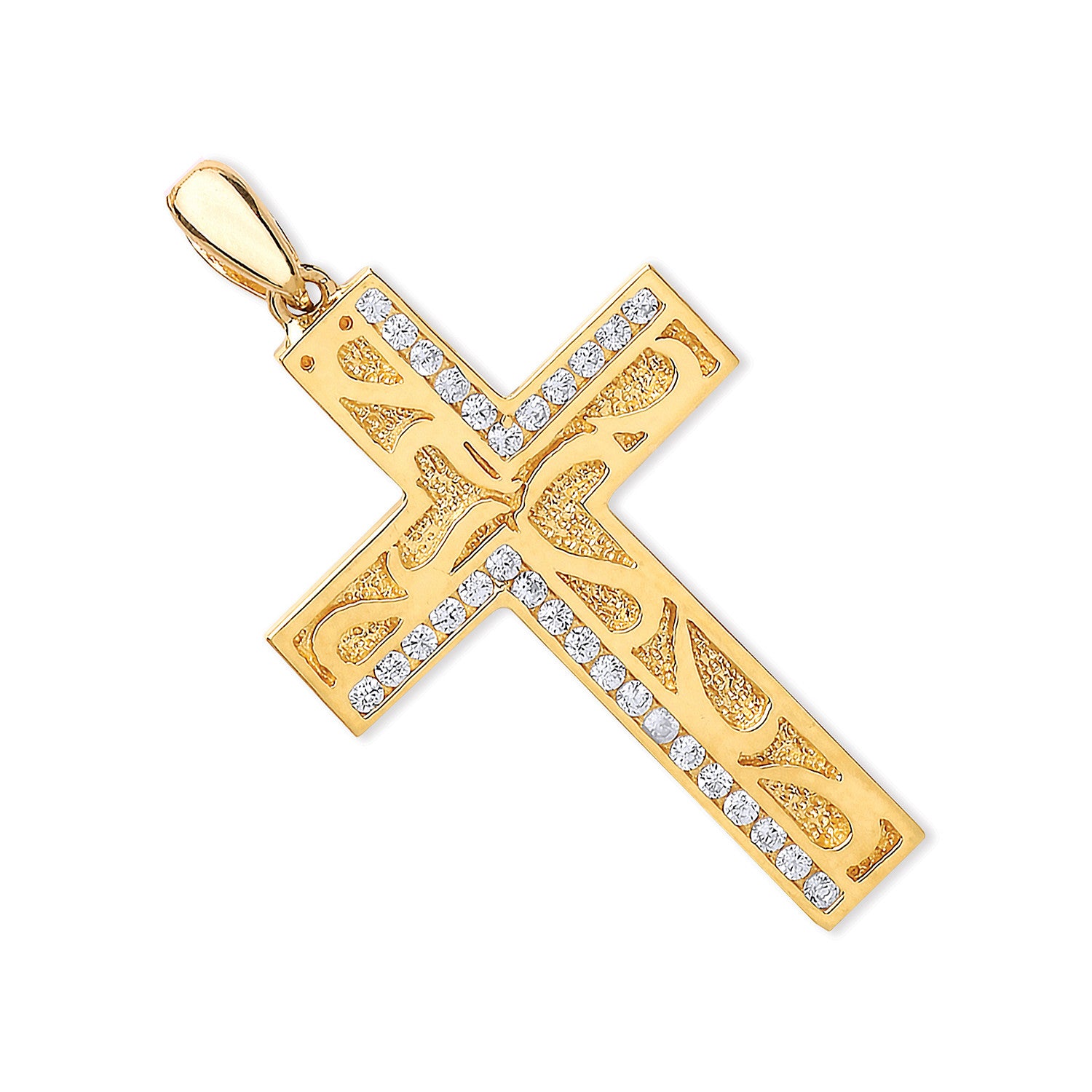 9ct Yellow Gold Cubic Zirconia Cross with Design