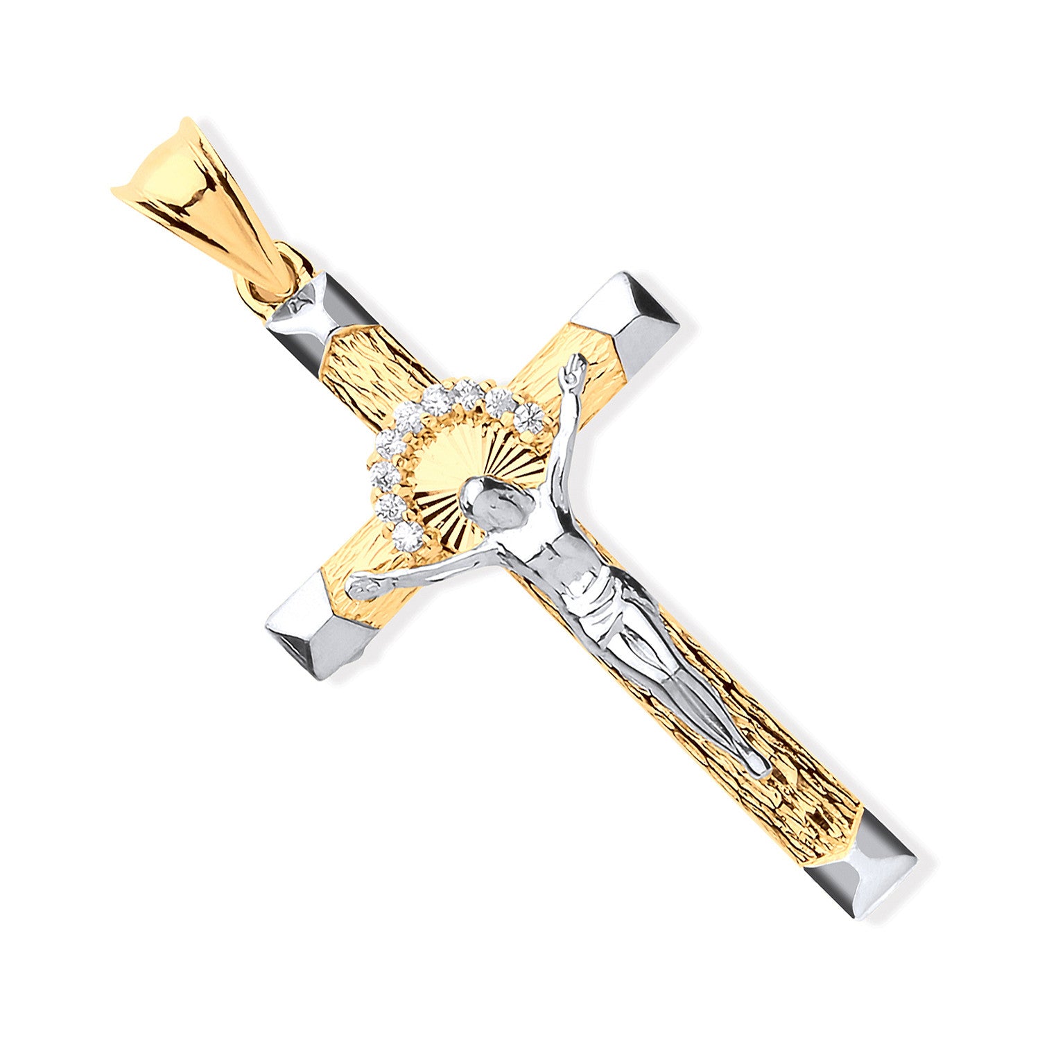 9ct Yellow & White Gold Crucifix With Cubic Zirconias