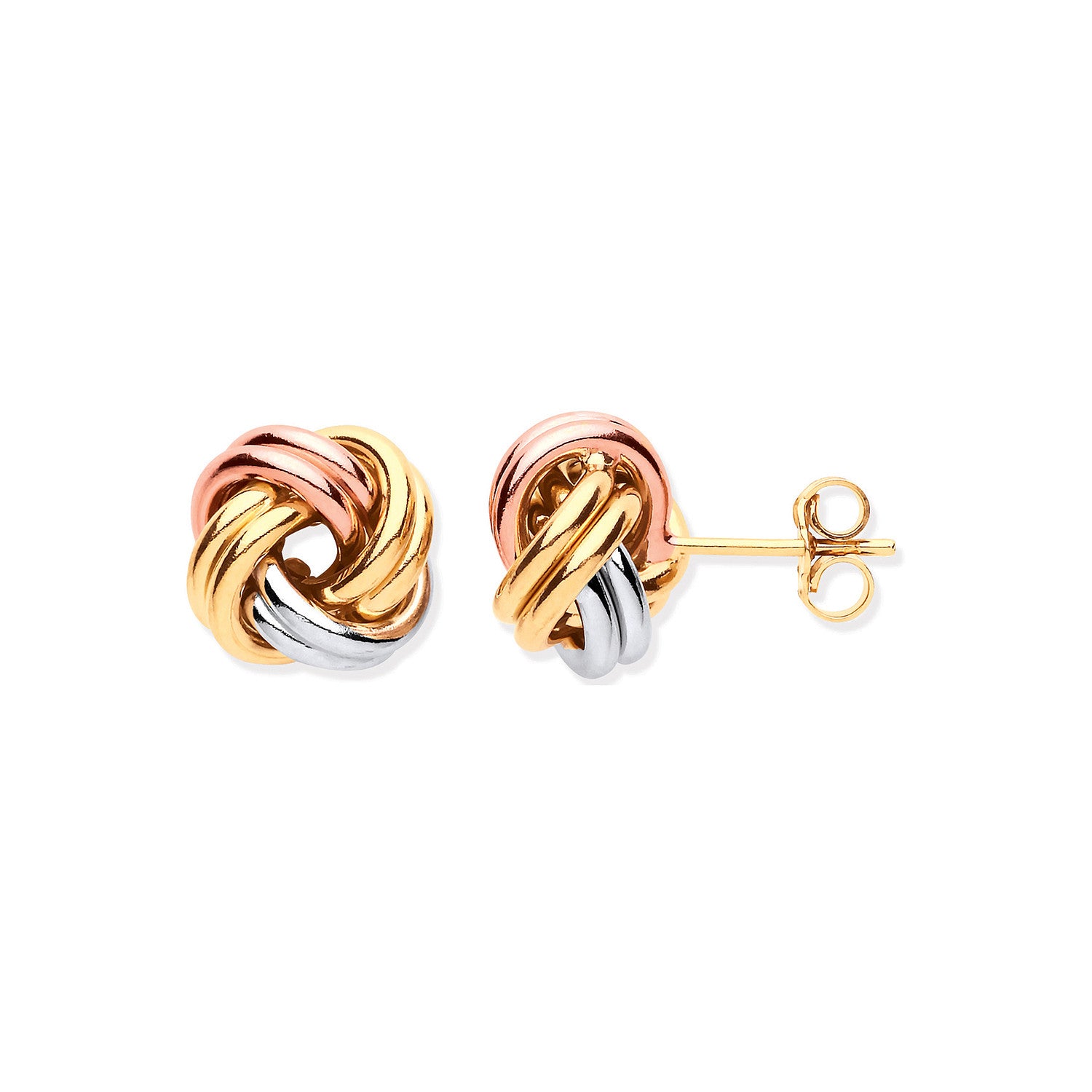 9ct White Yellow & Red Gold 11mm Knot Studs