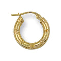 9ct Yellow Gold 16mm Frosted Tube Hoop Earrings
