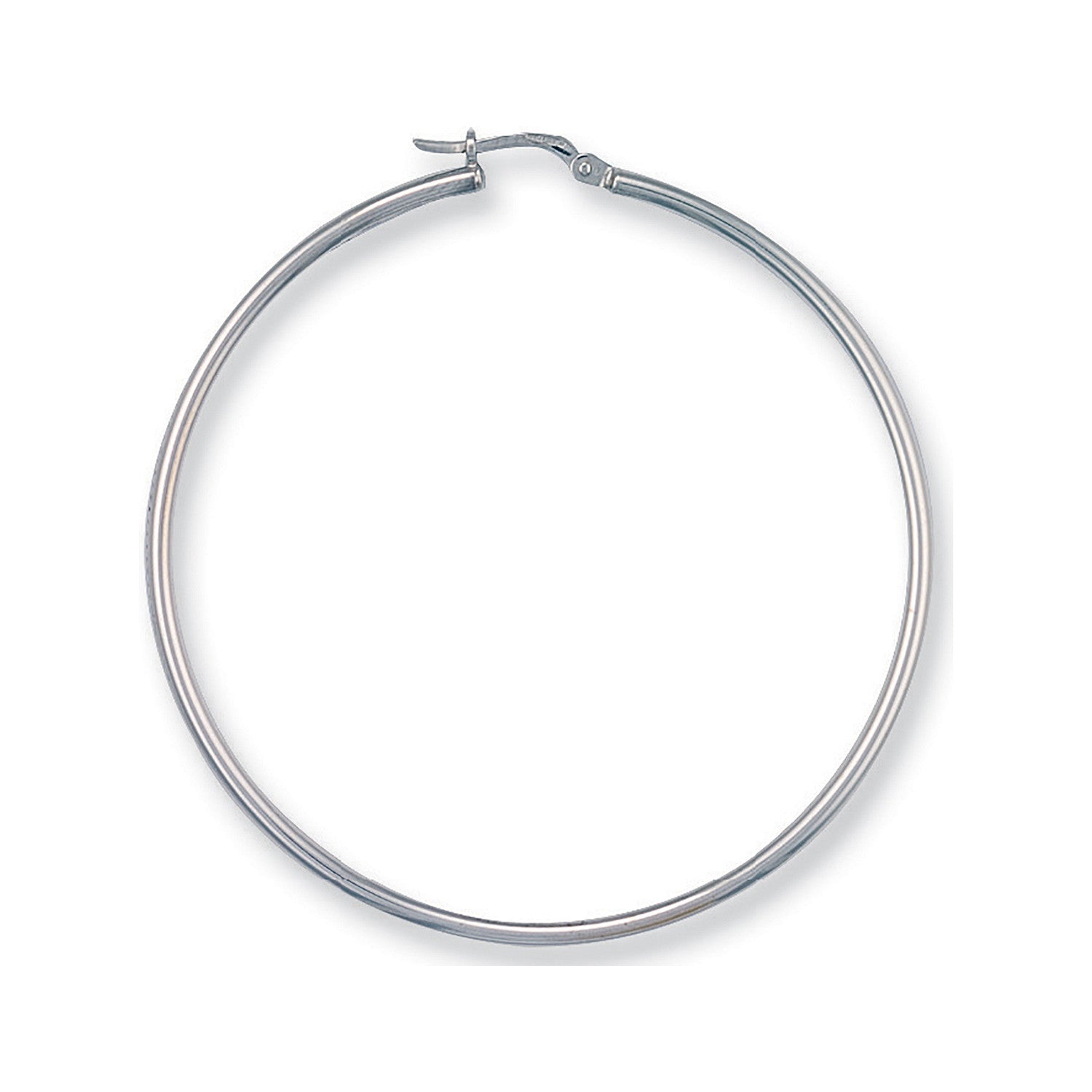 9ct White Gold 50mm Round Tube Hoop Earrings