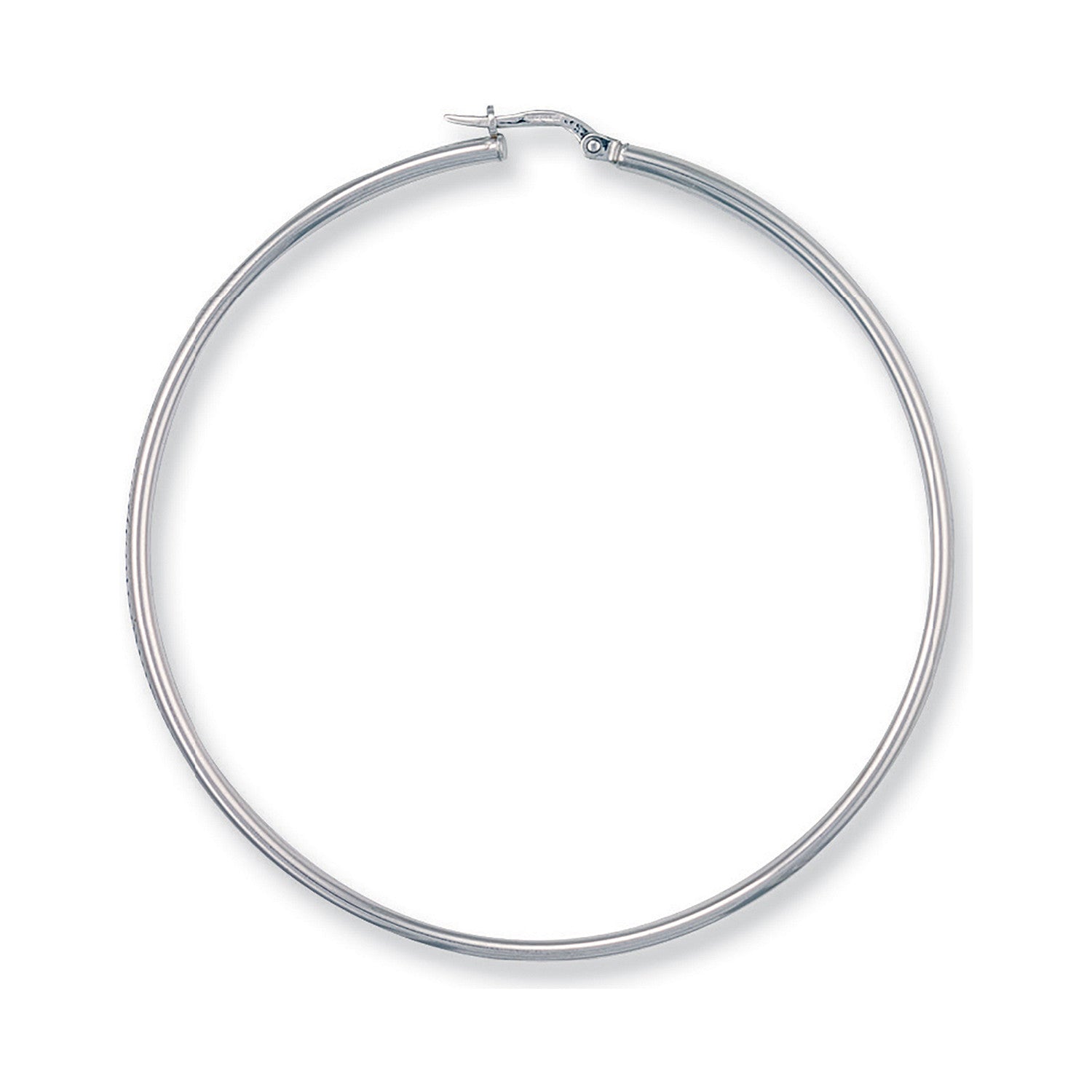 9ct White Gold 60mm Round Tube Hoop Earrings