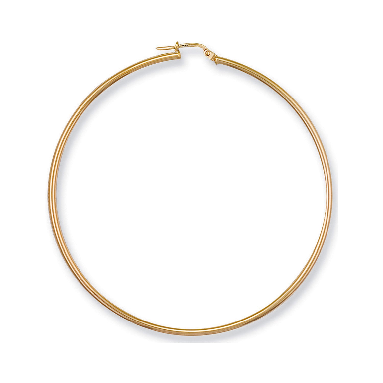 9ct Yellow Gold 60mm Round Tube Hoop Earrings